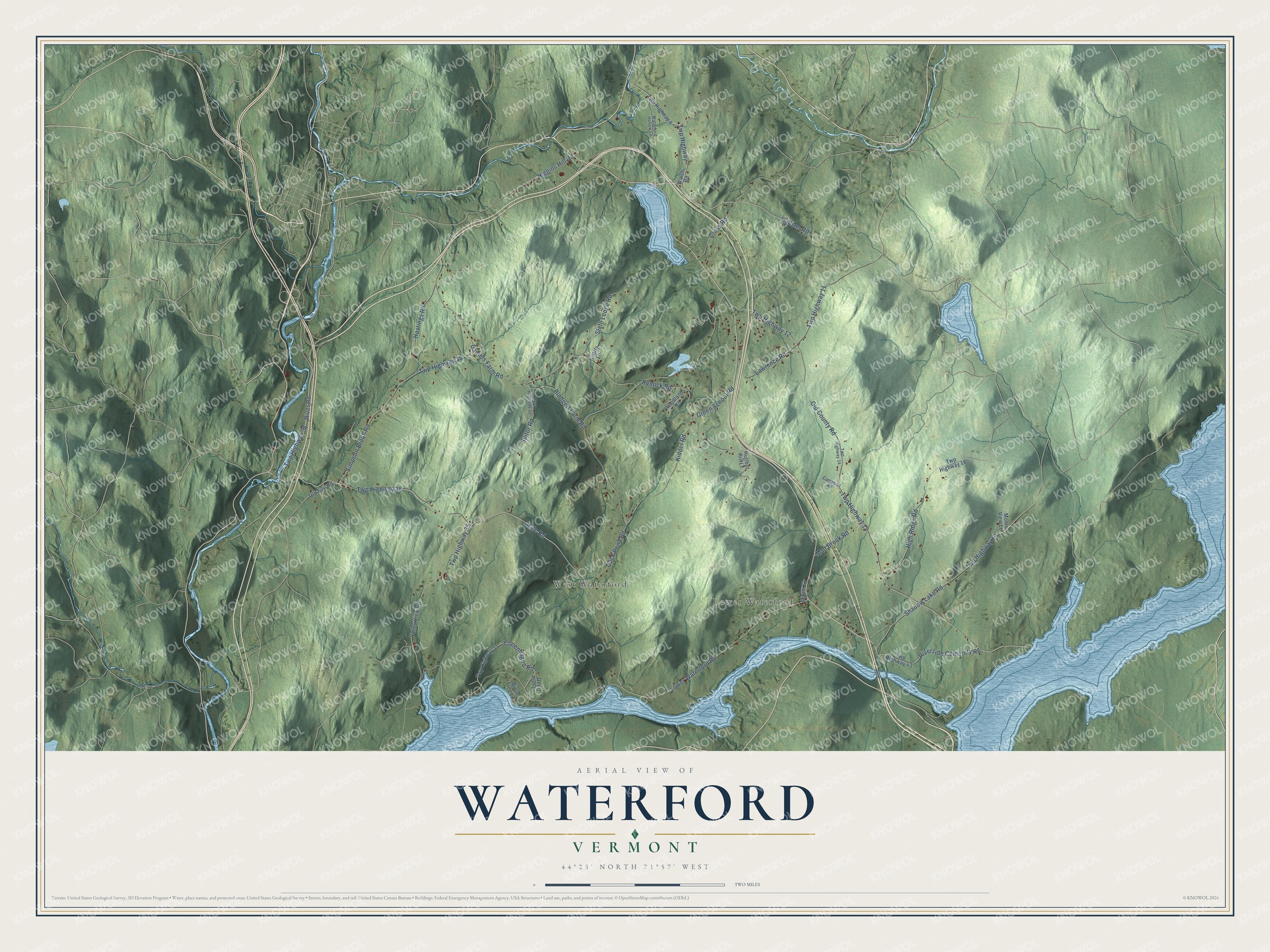 Watermarked full-map preview of Waterford, Vermont