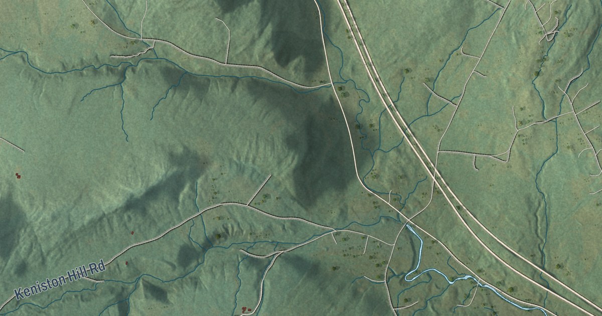 Close-up of streets and buildings in Wheelock, Vermont