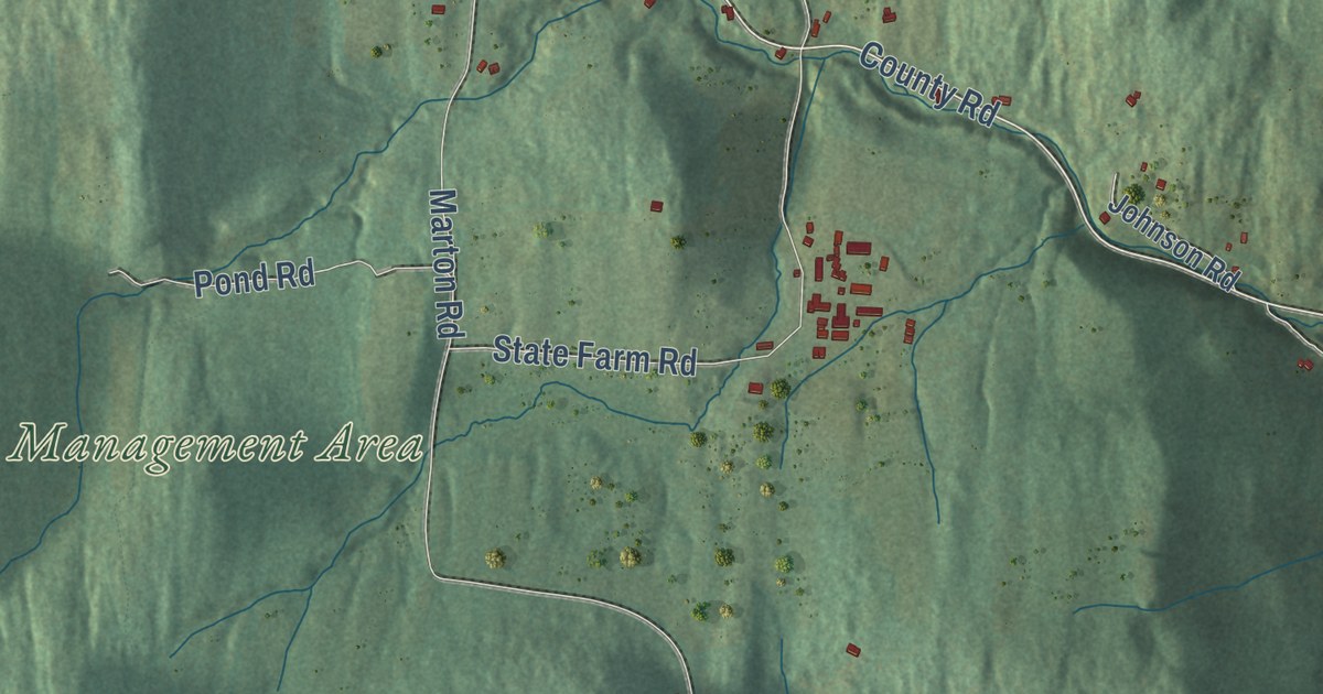 Close-up of streets and buildings in Windsor, Vermont