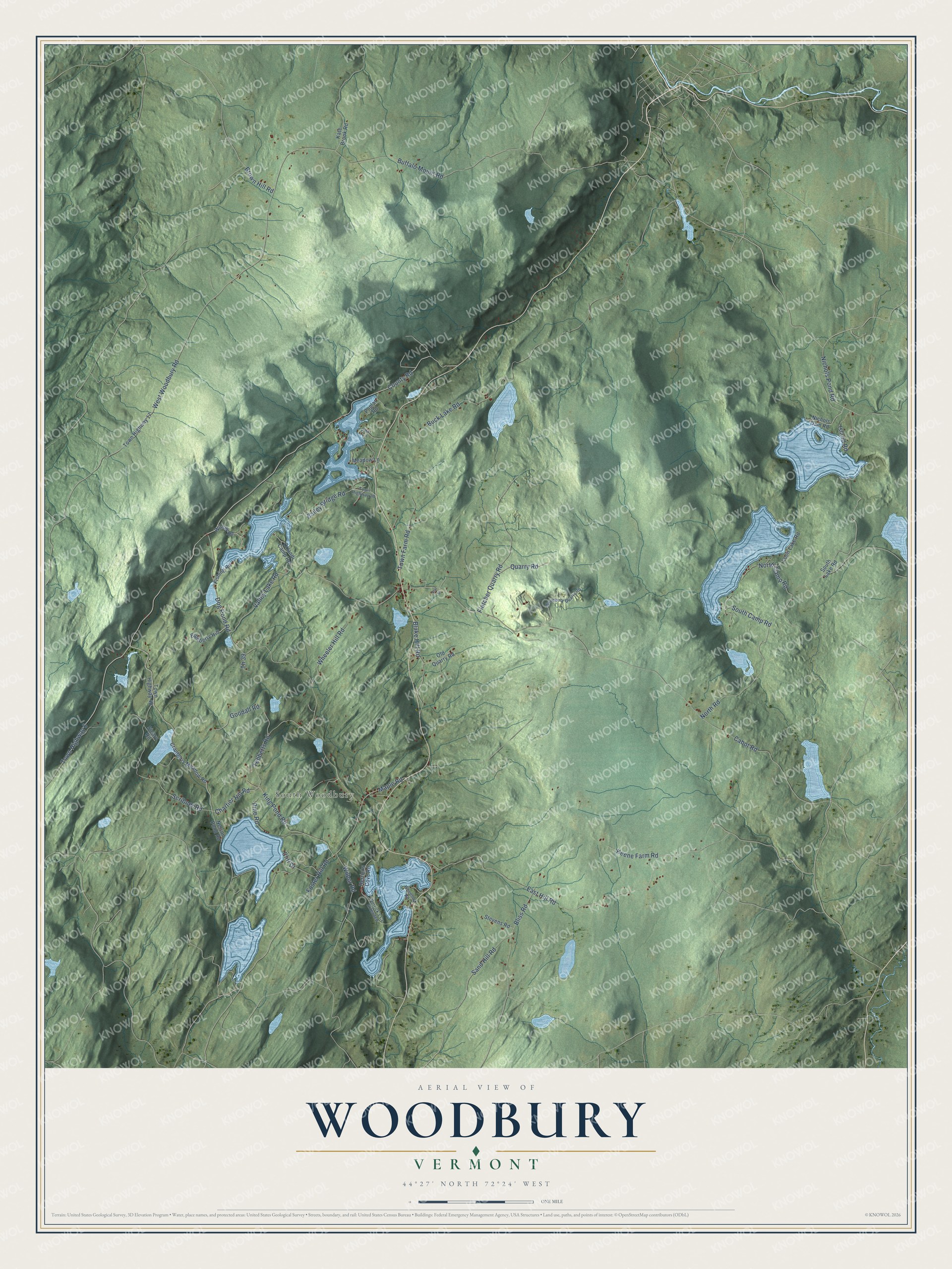 Protected watermarked complete map of Woodbury, Vermont