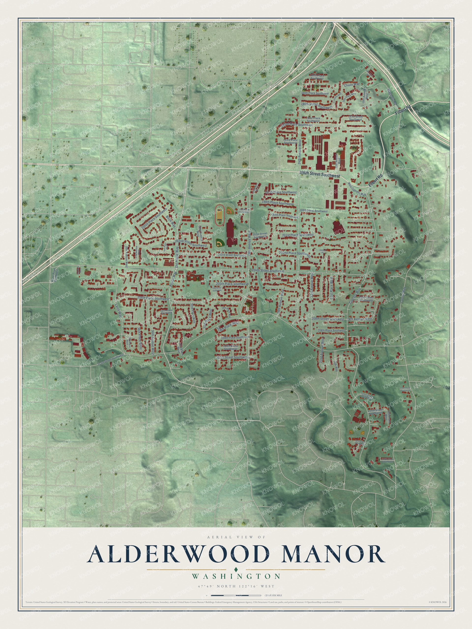 Watermarked full-map preview of Alderwood Manor, Washington