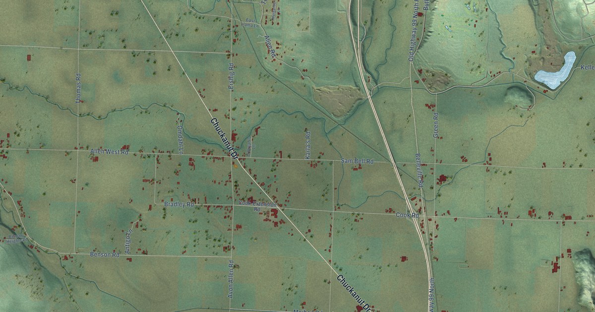 Close-up of streets and buildings in Allen, Washington