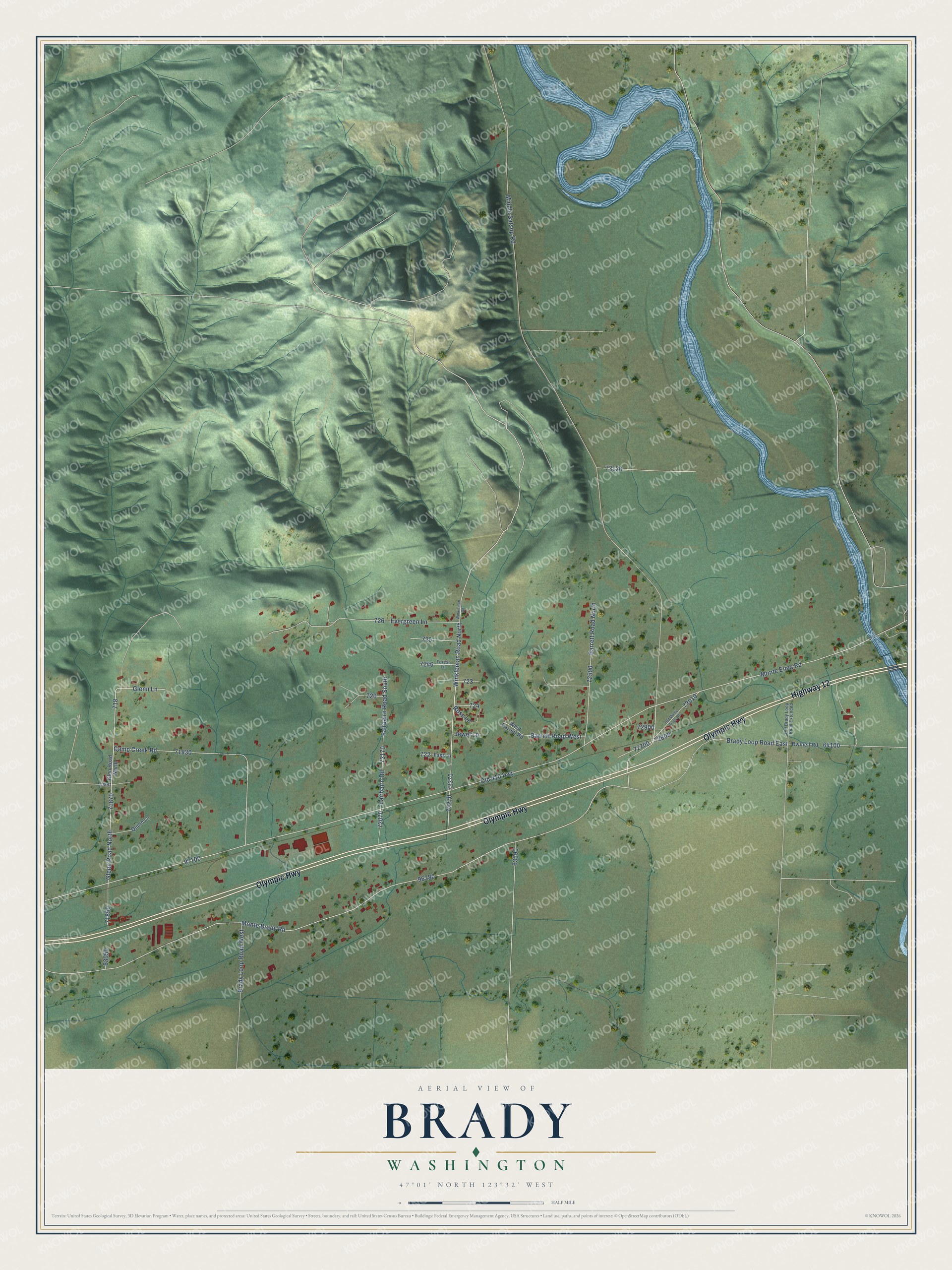 Watermarked full-map preview of Brady, Washington