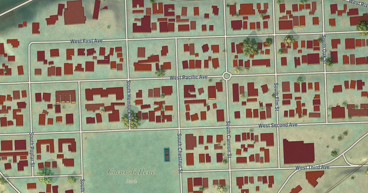Close-up of streets and buildings in Browne’s Addition, Washington