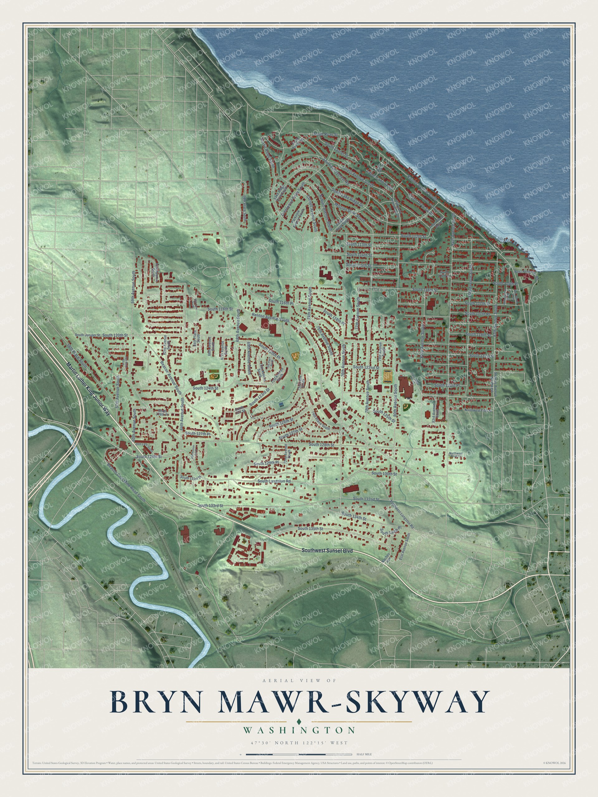 Watermarked full-map preview of Bryn Mawr-Skyway, Washington