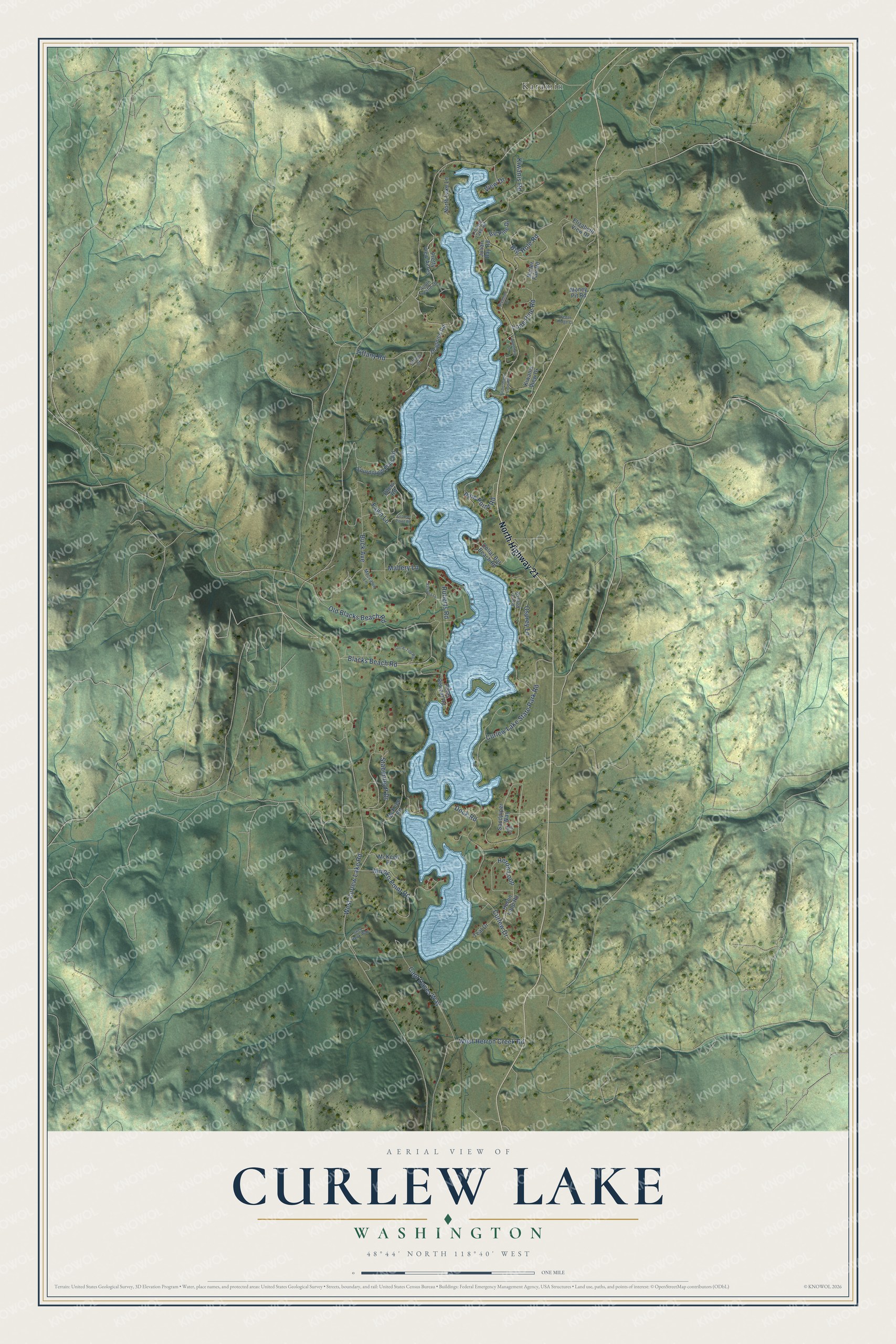 Watermarked full-map preview of Curlew Lake, Washington