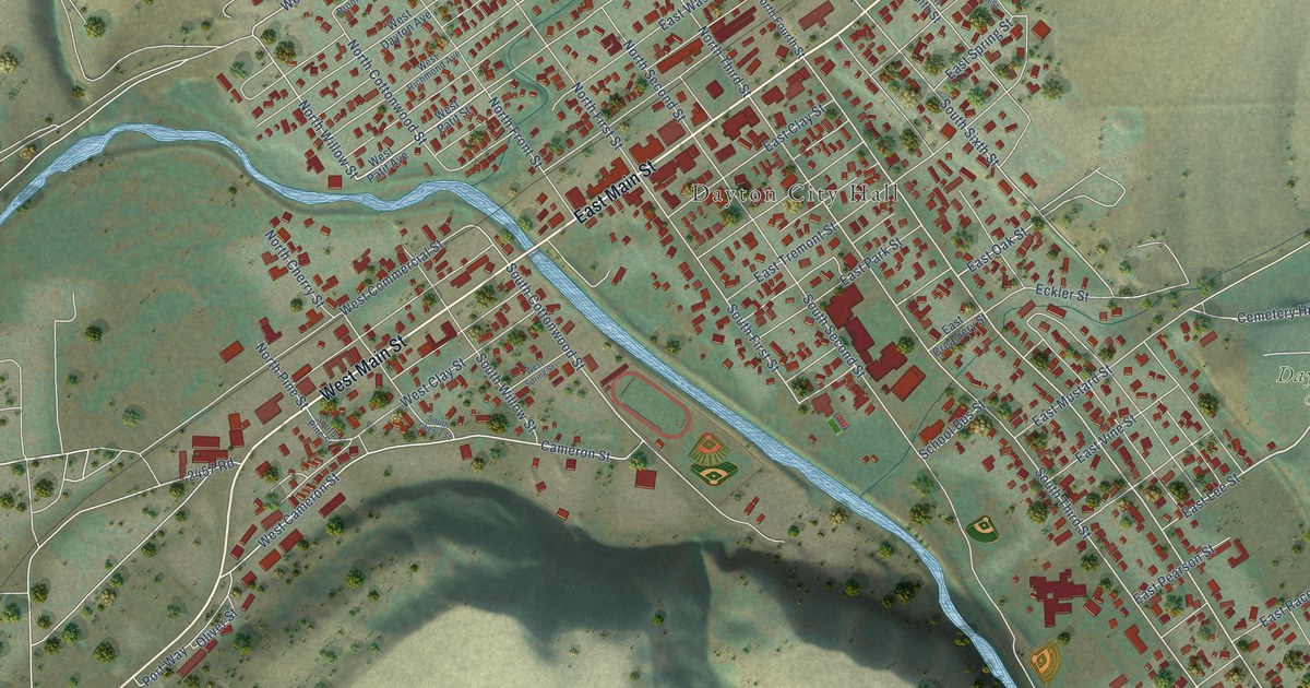 Map of Dayton, Washington in 2026