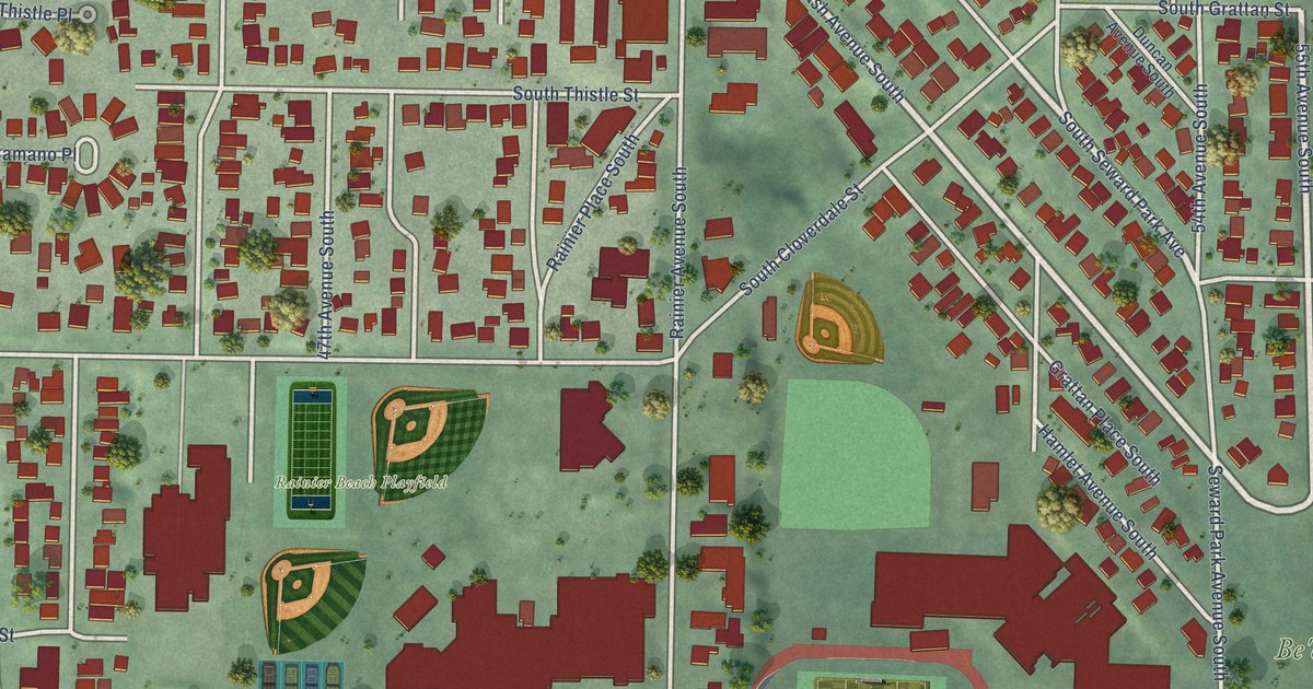 Close-up of streets and buildings in Dunlap, Washington