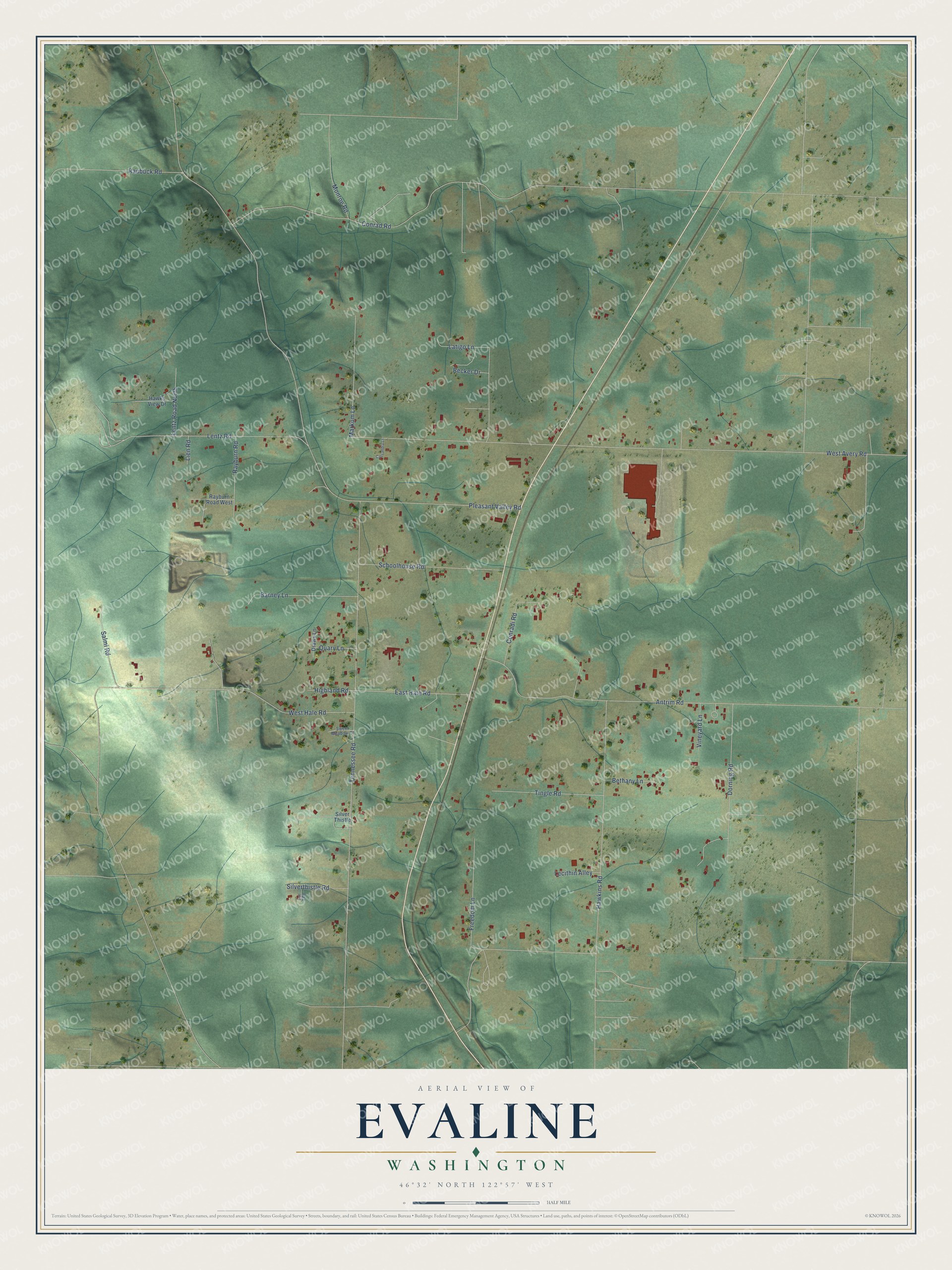 Watermarked full-map preview of Evaline, Washington