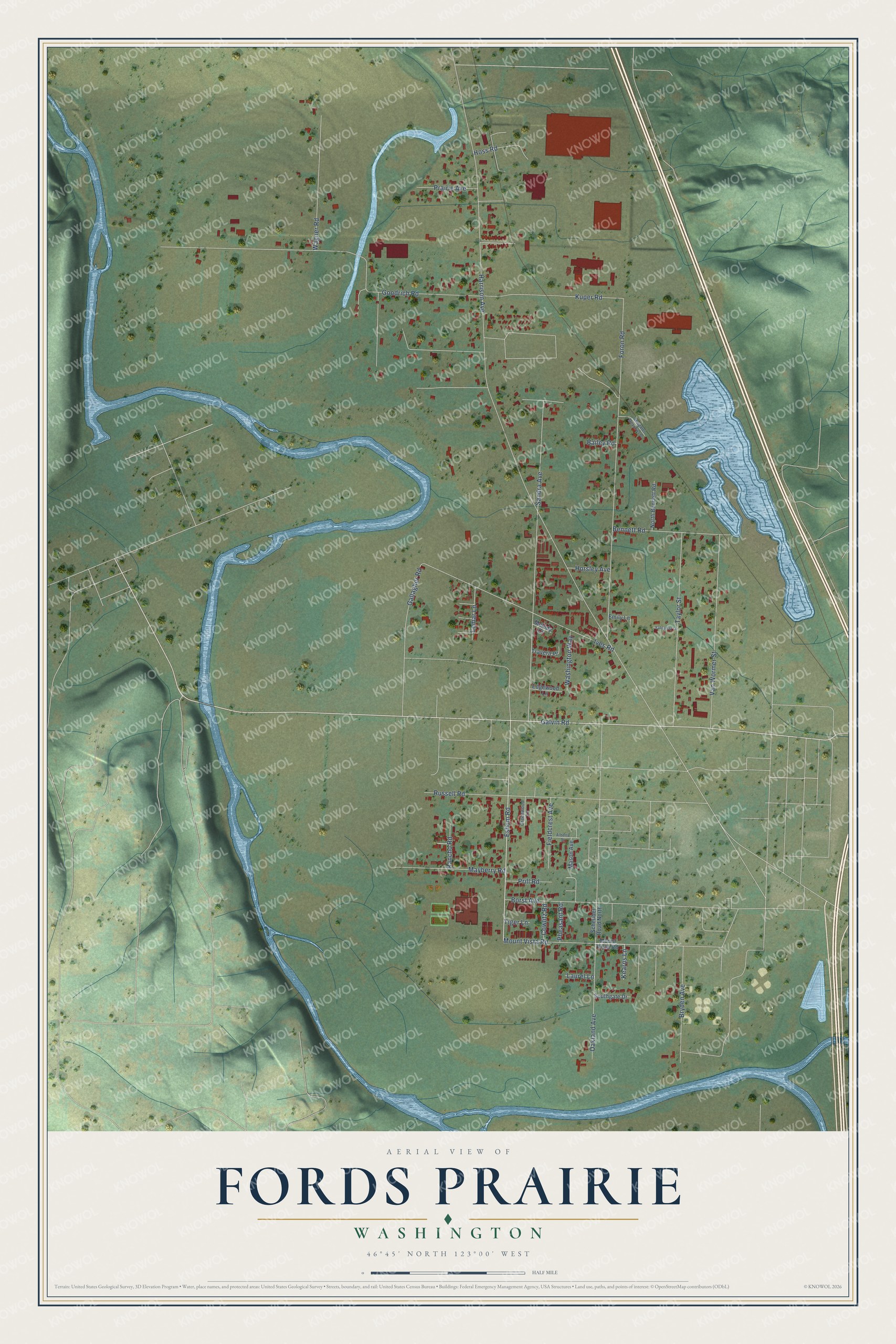 Watermarked full-map preview of Fords Prairie, Washington