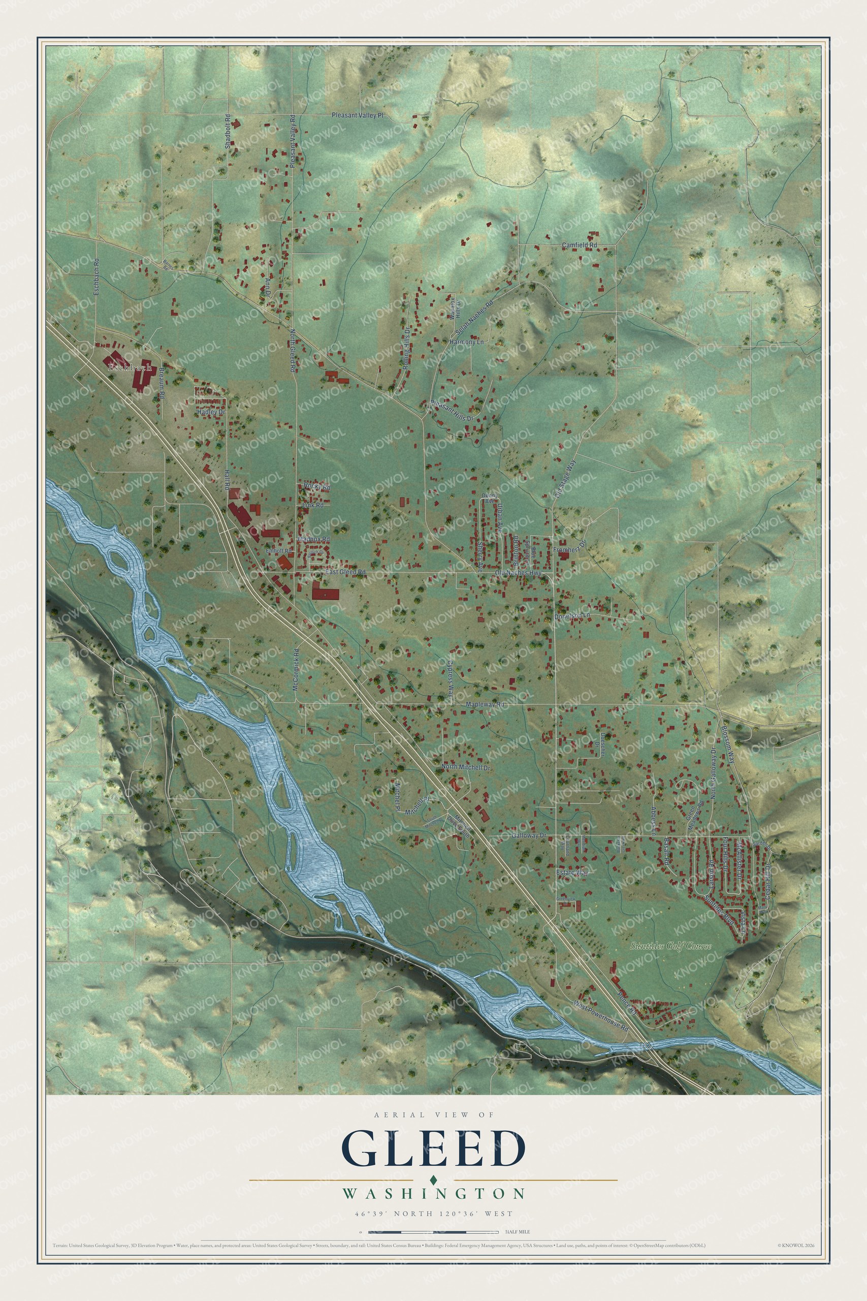 Watermarked full-map preview of Gleed, Washington
