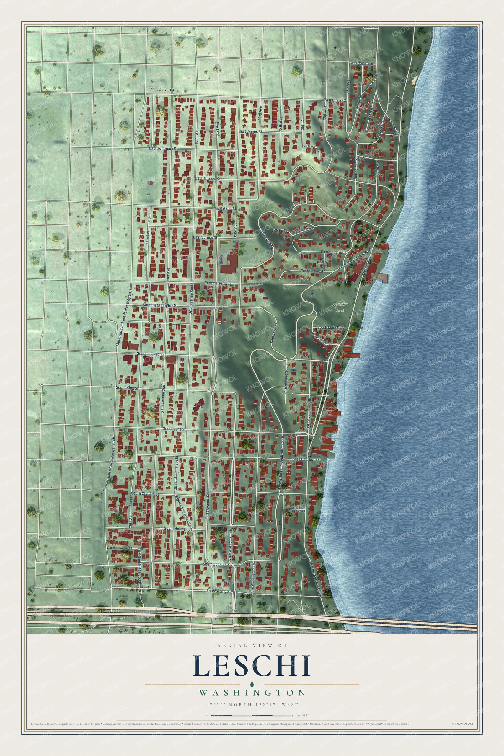 Watermarked full-map preview of Leschi, Washington