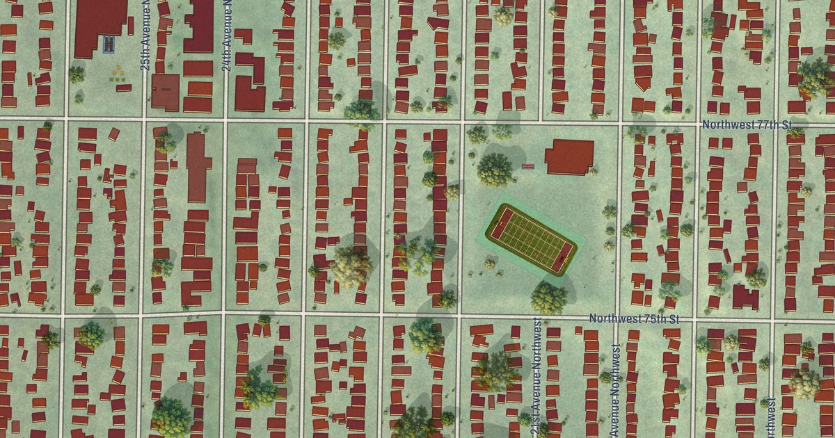 Close-up of streets and buildings in Loyal Heights, Washington