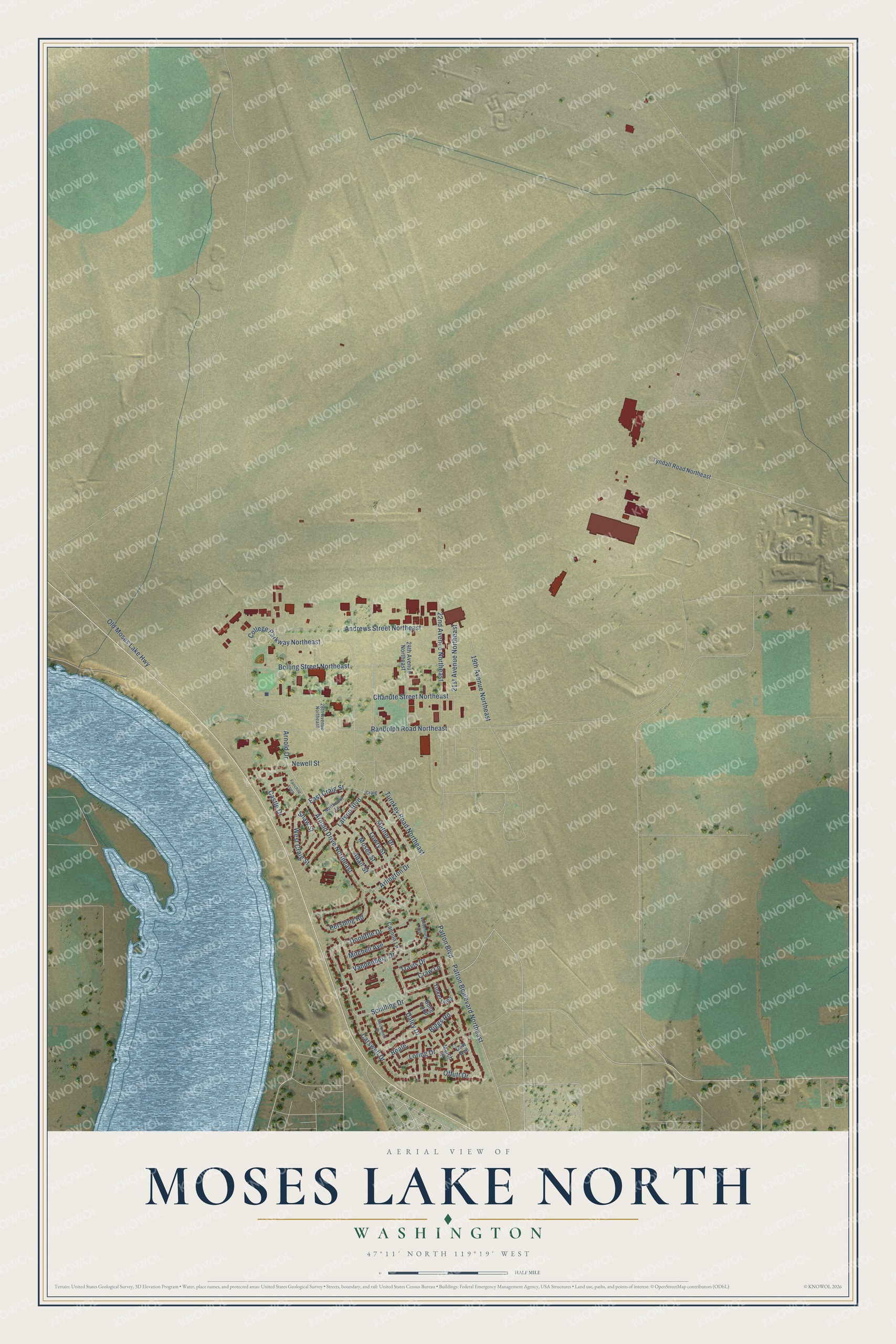 Watermarked full-map preview of Moses Lake North, Washington