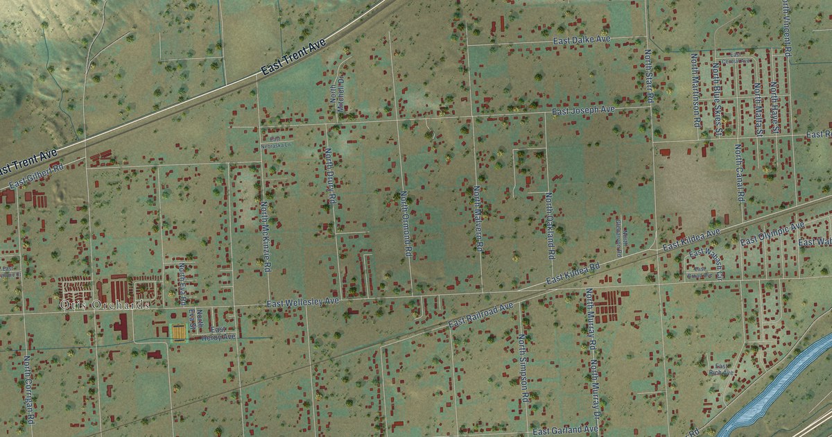 Map of Otis Orchards-East Farms, Washington in 2026