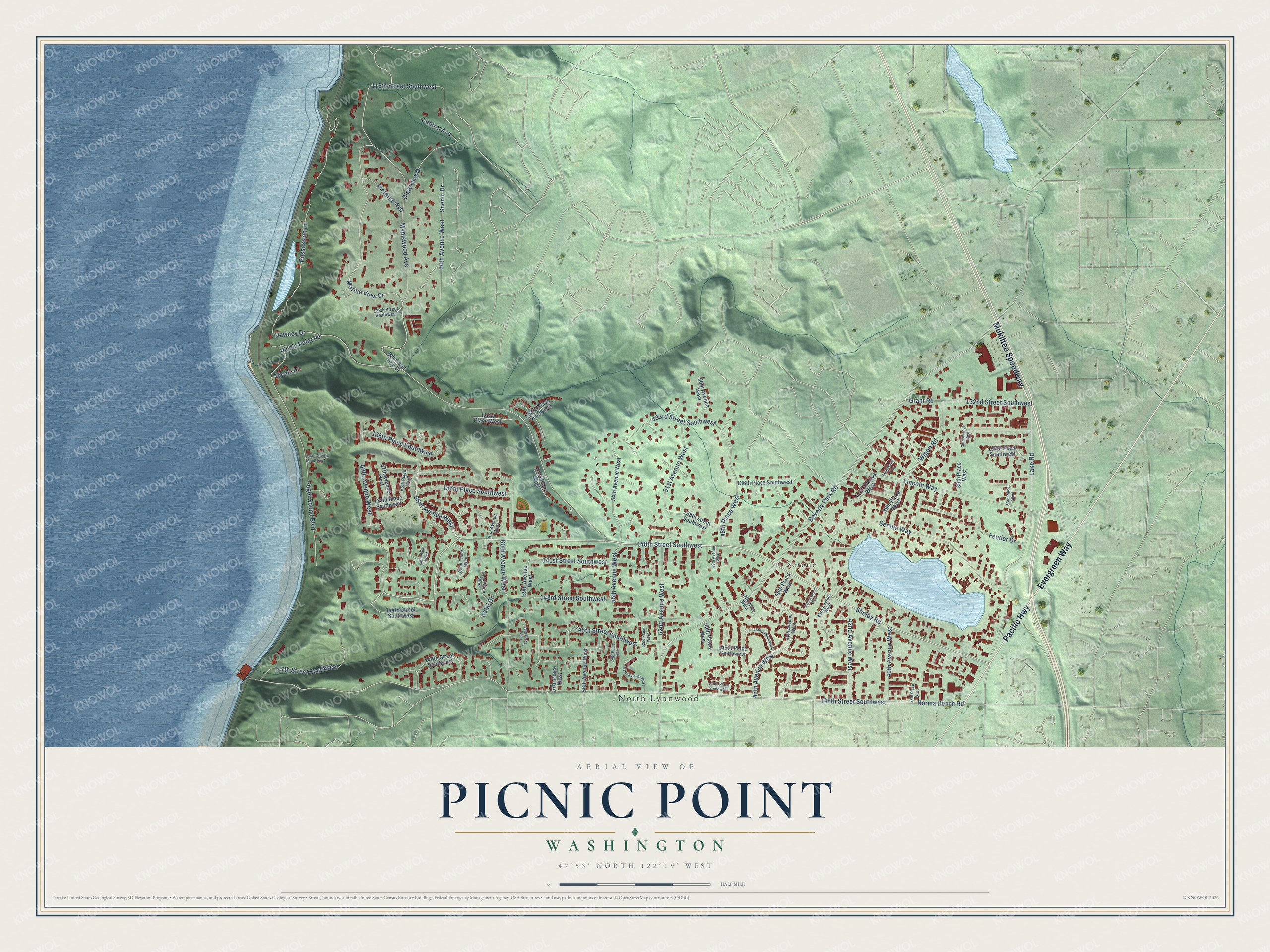 Watermarked full-map preview of Picnic Point, Washington