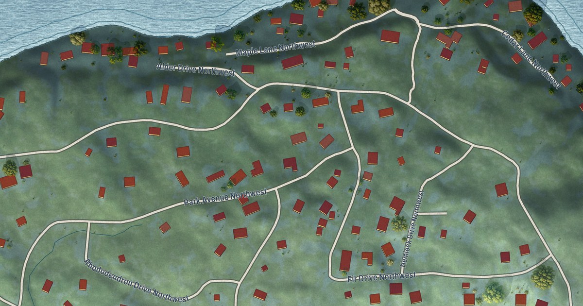 Map of Raft Island, Washington in 2026