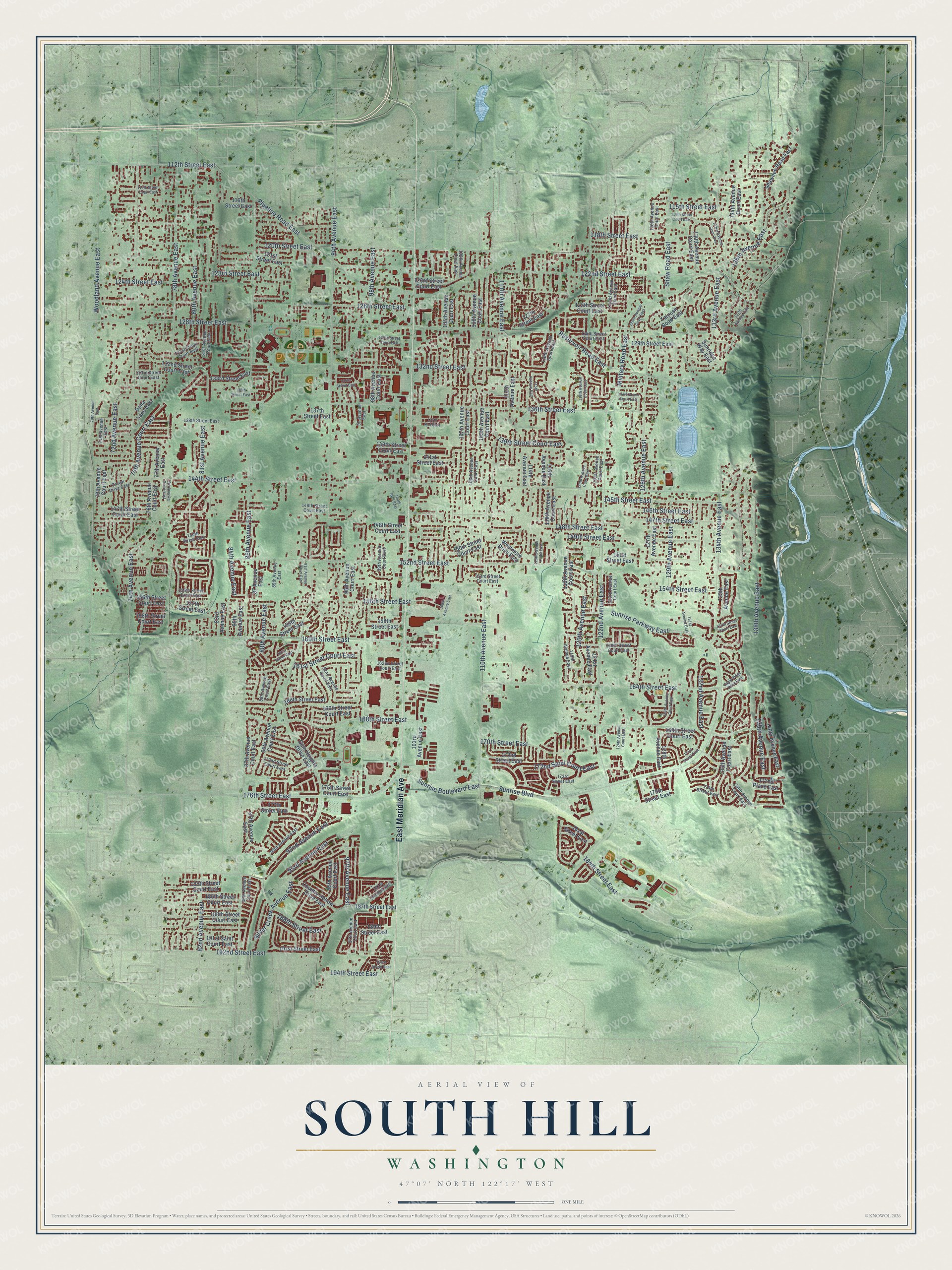 Watermarked full-map preview of South Hill, Washington