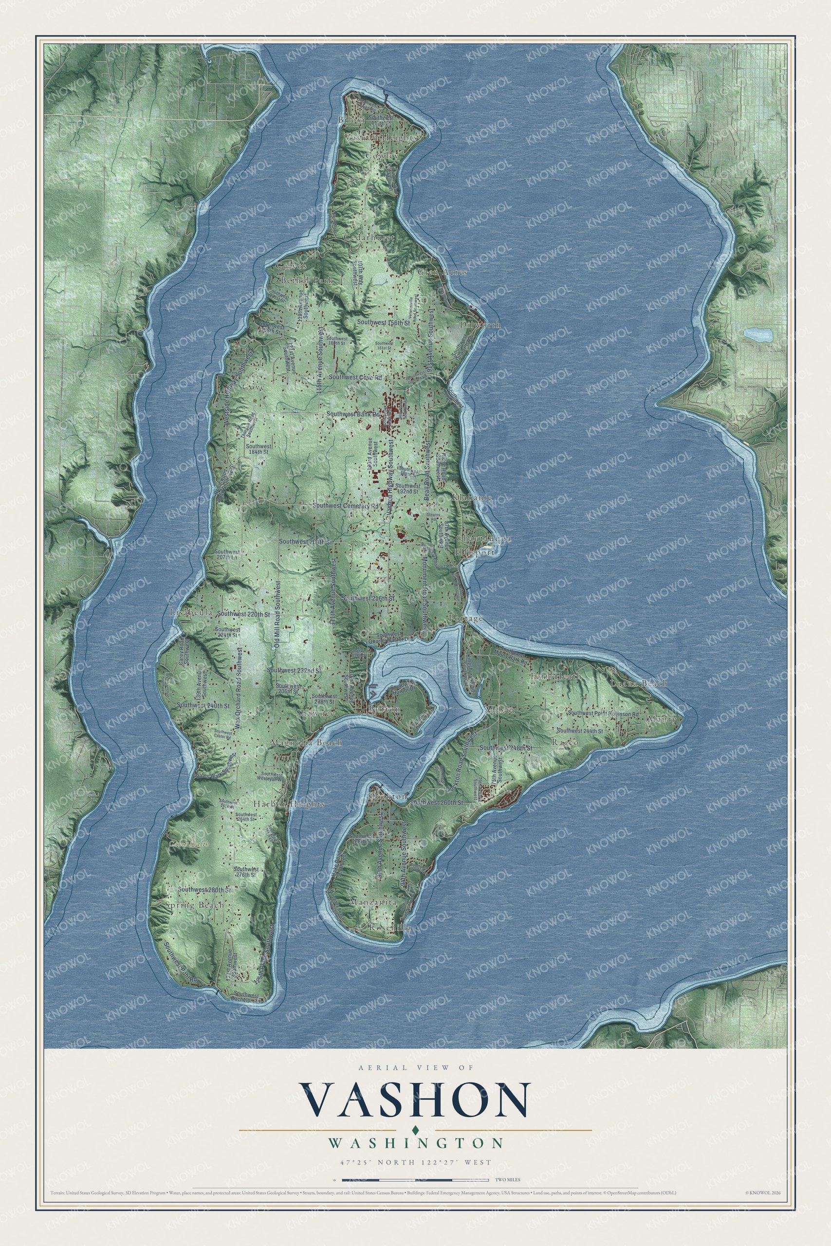 Watermarked full-map preview of Vashon, Washington