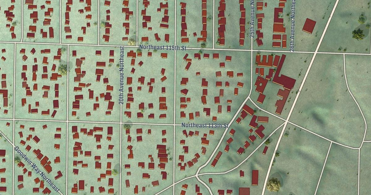 Close-up of streets and buildings in Victory Heights, Washington