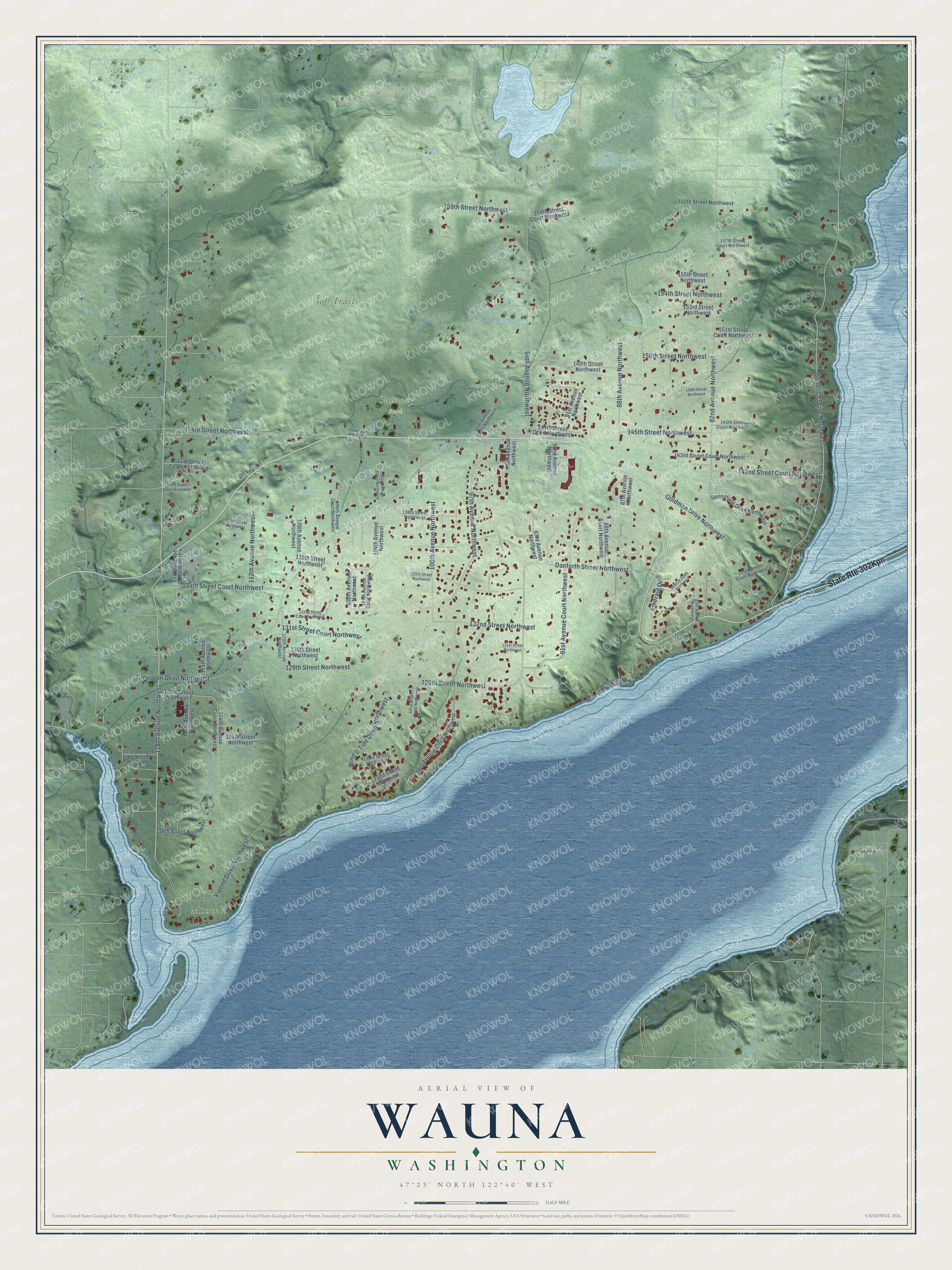 Watermarked full-map preview of Wauna, Washington