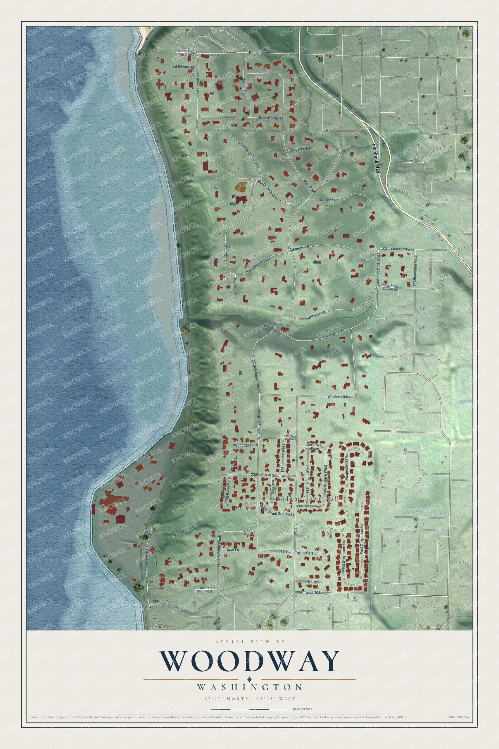 Watermarked full-map preview of Woodway, Washington
