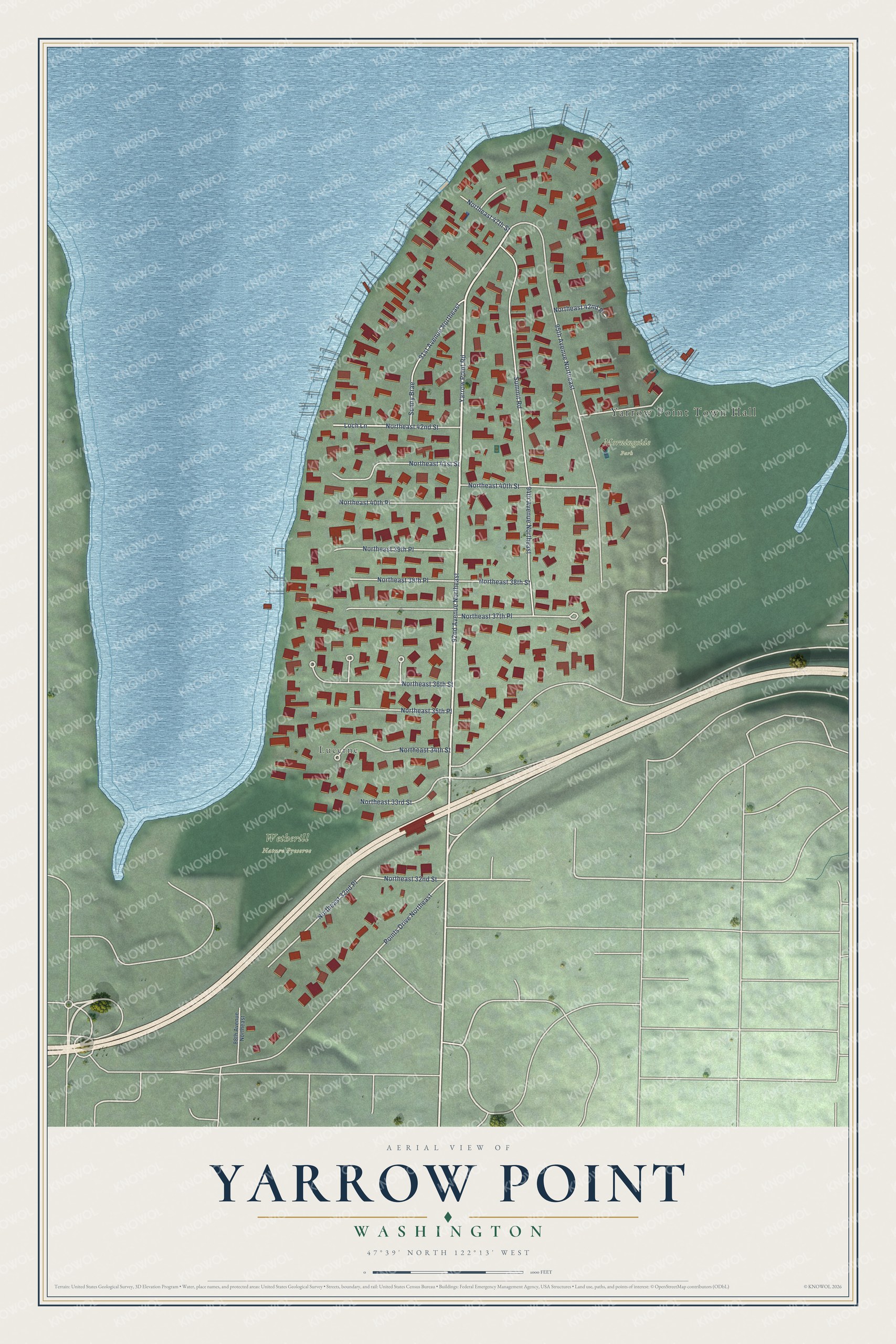 Watermarked full-map preview of Yarrow Point, Washington