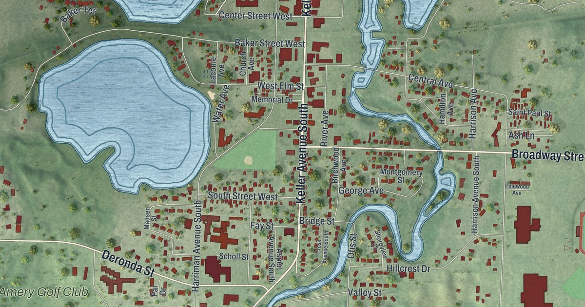 Map of Amery, Wisconsin in 2026