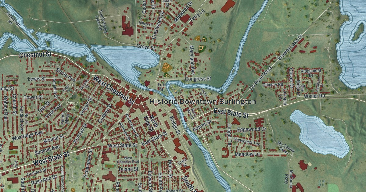 Map of Burlington City, Wisconsin in 2026