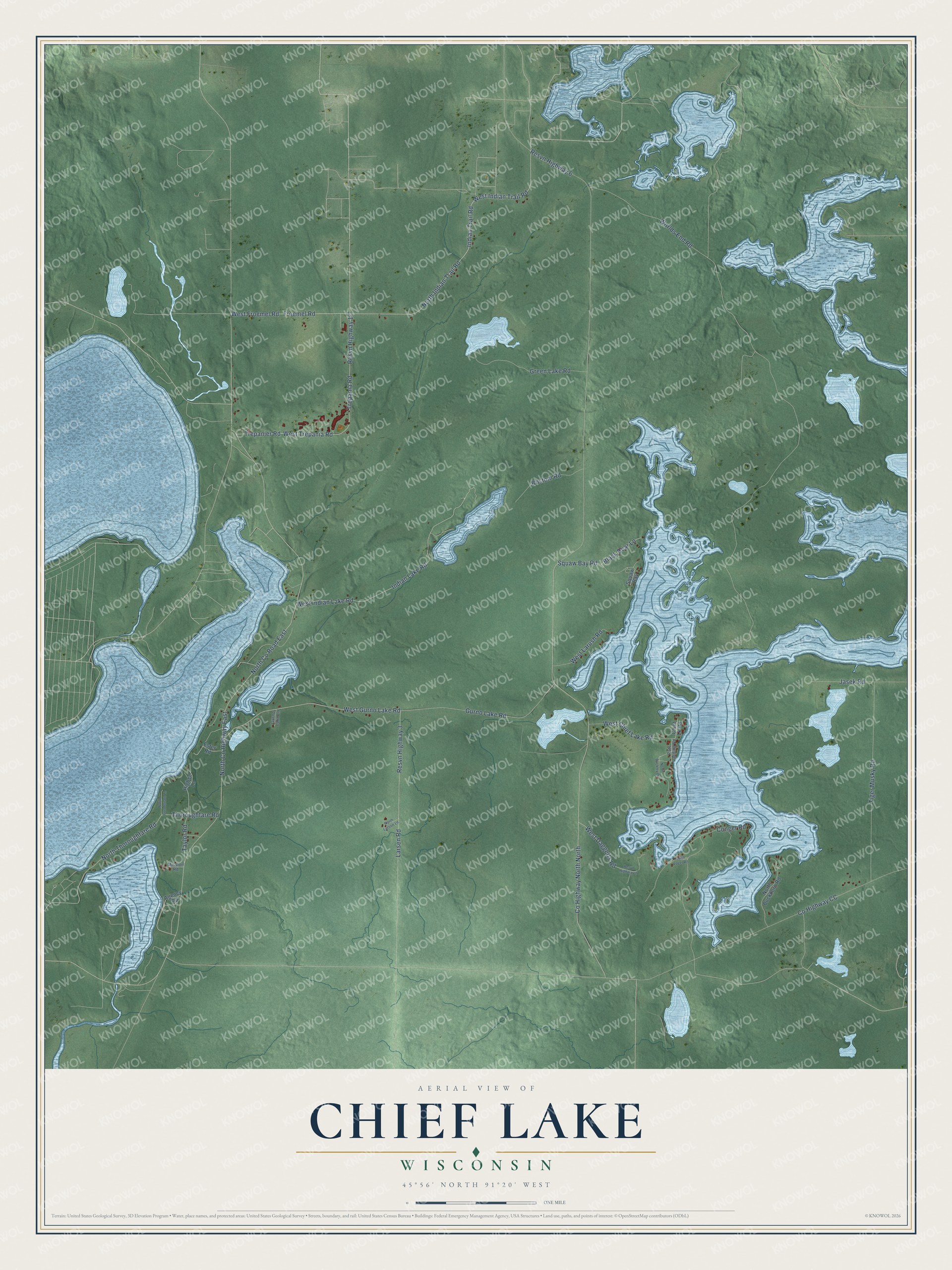 Watermarked full-map preview of Chief Lake, Wisconsin