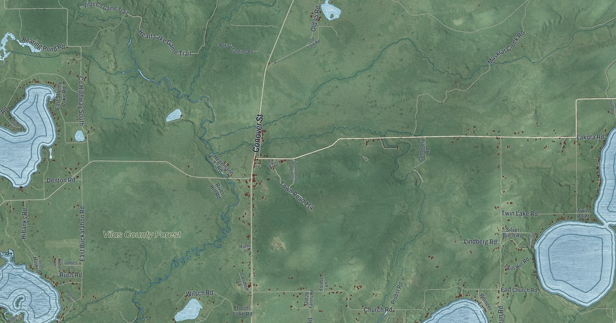 Map of Conover, Wisconsin in 2026