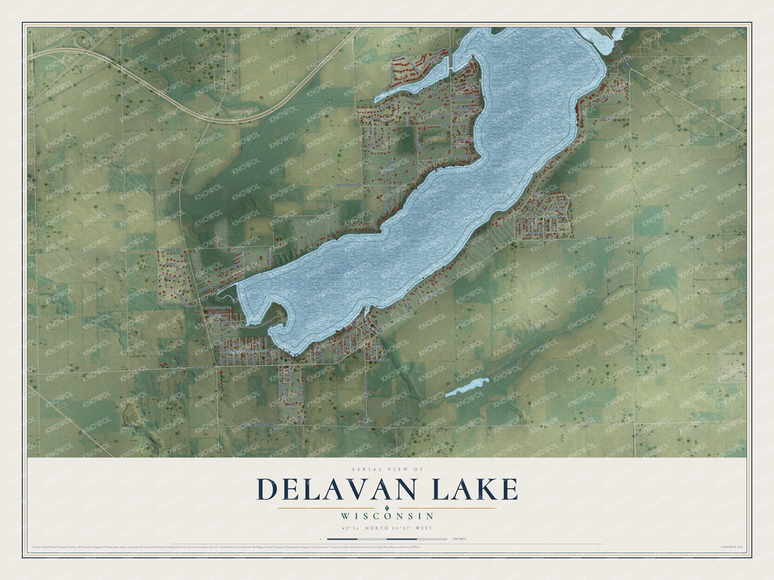 Watermarked full-map preview of Delavan Lake, Wisconsin