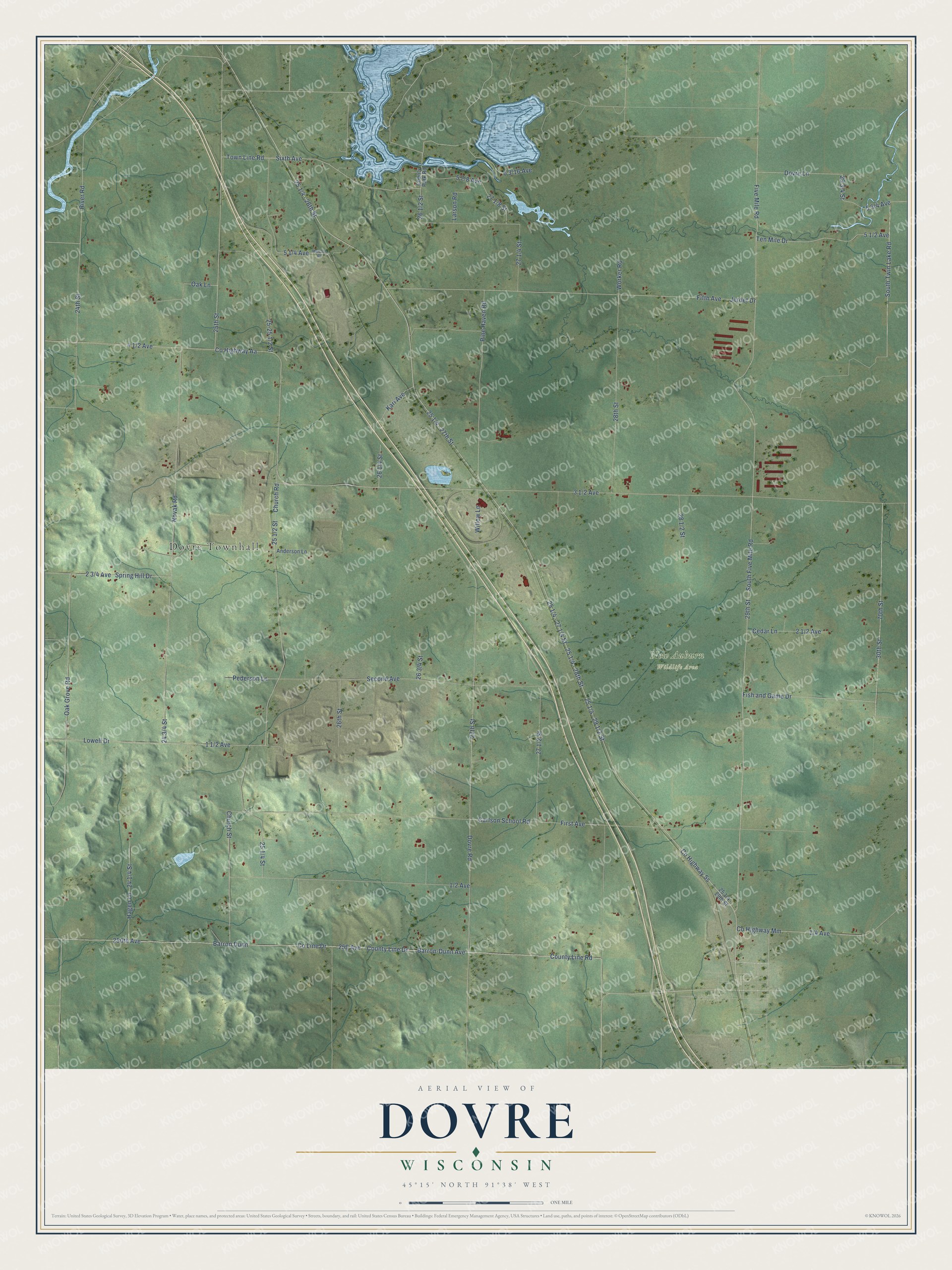 Watermarked full-map preview of Dovre, Wisconsin