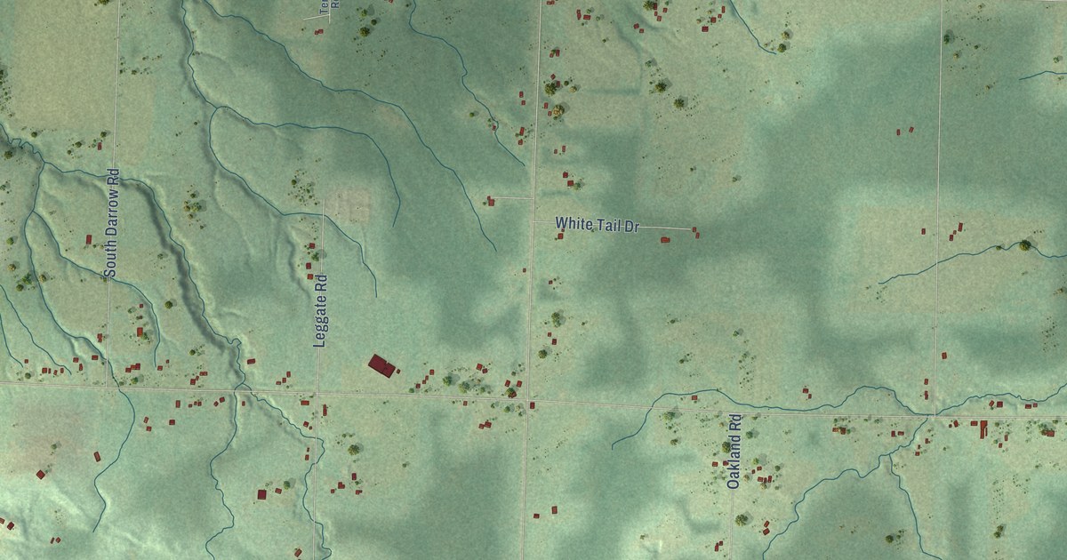 Close-up of streets and buildings in Four Corners, Wisconsin