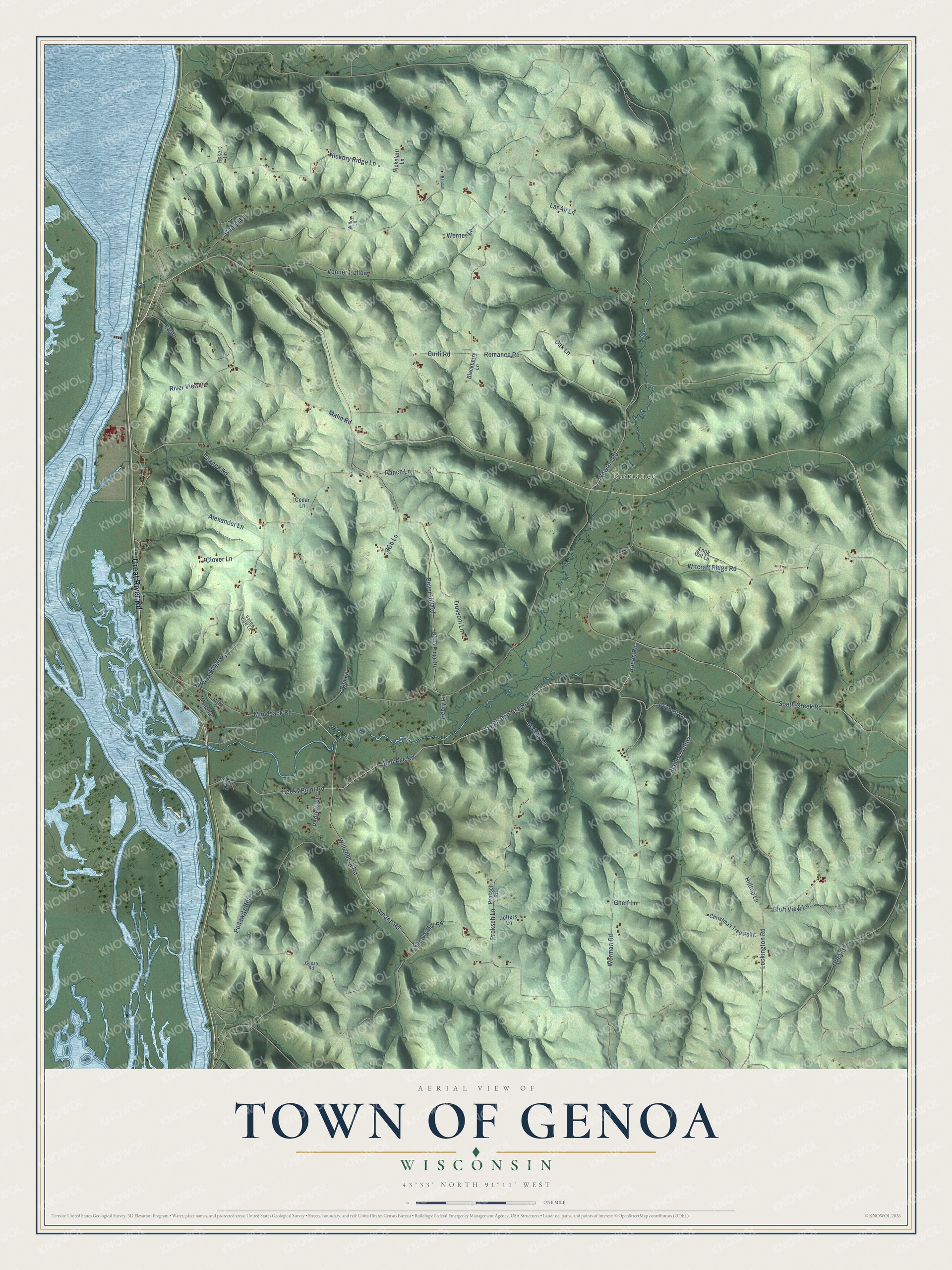 Watermarked full-map preview of Town of Genoa, Wisconsin