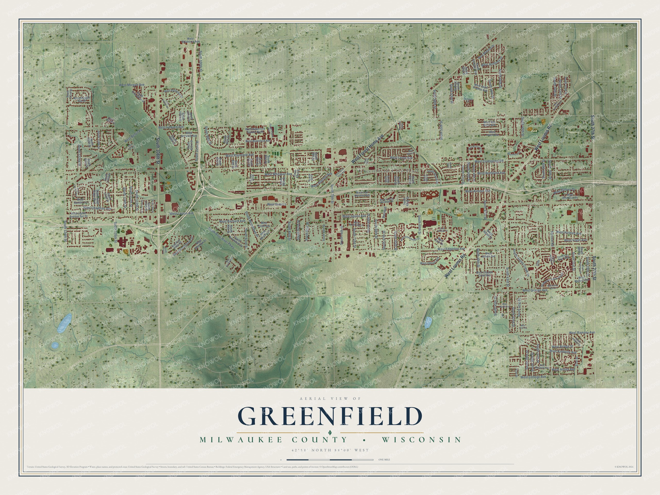 Watermarked full-map preview of Greenfield, Wisconsin