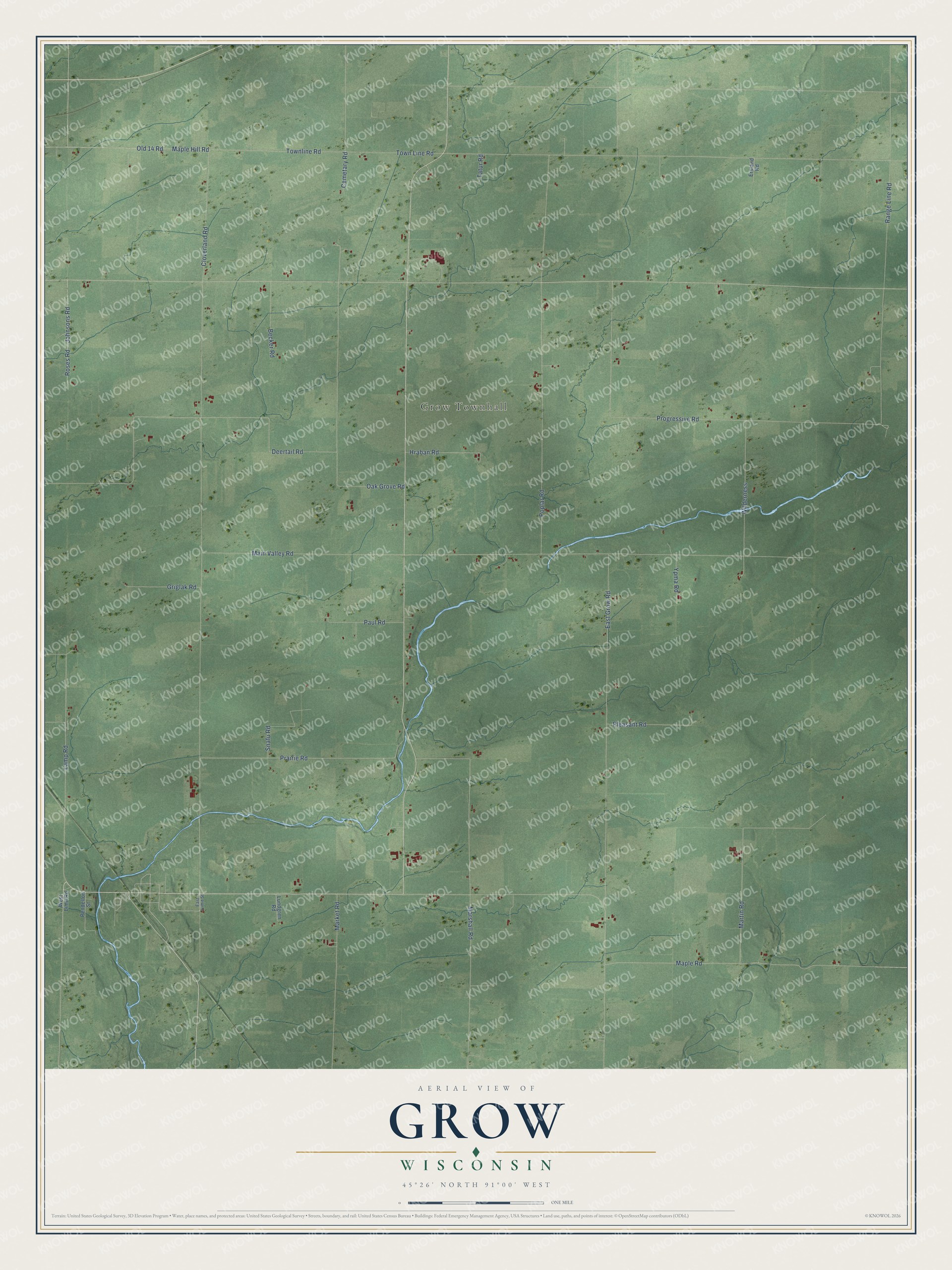 Watermarked full-map preview of Grow, Wisconsin