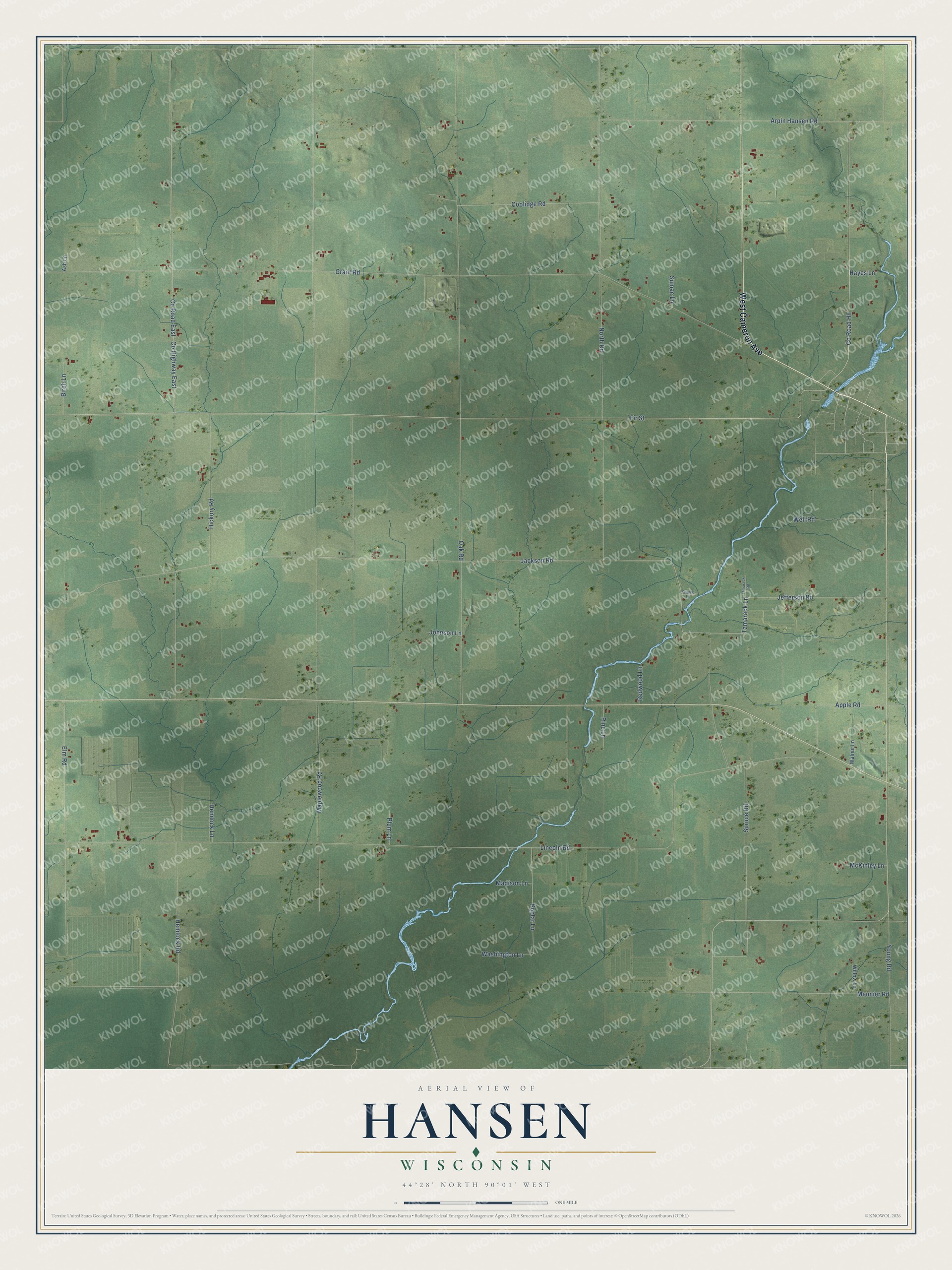 Watermarked full-map preview of Hansen, Wisconsin