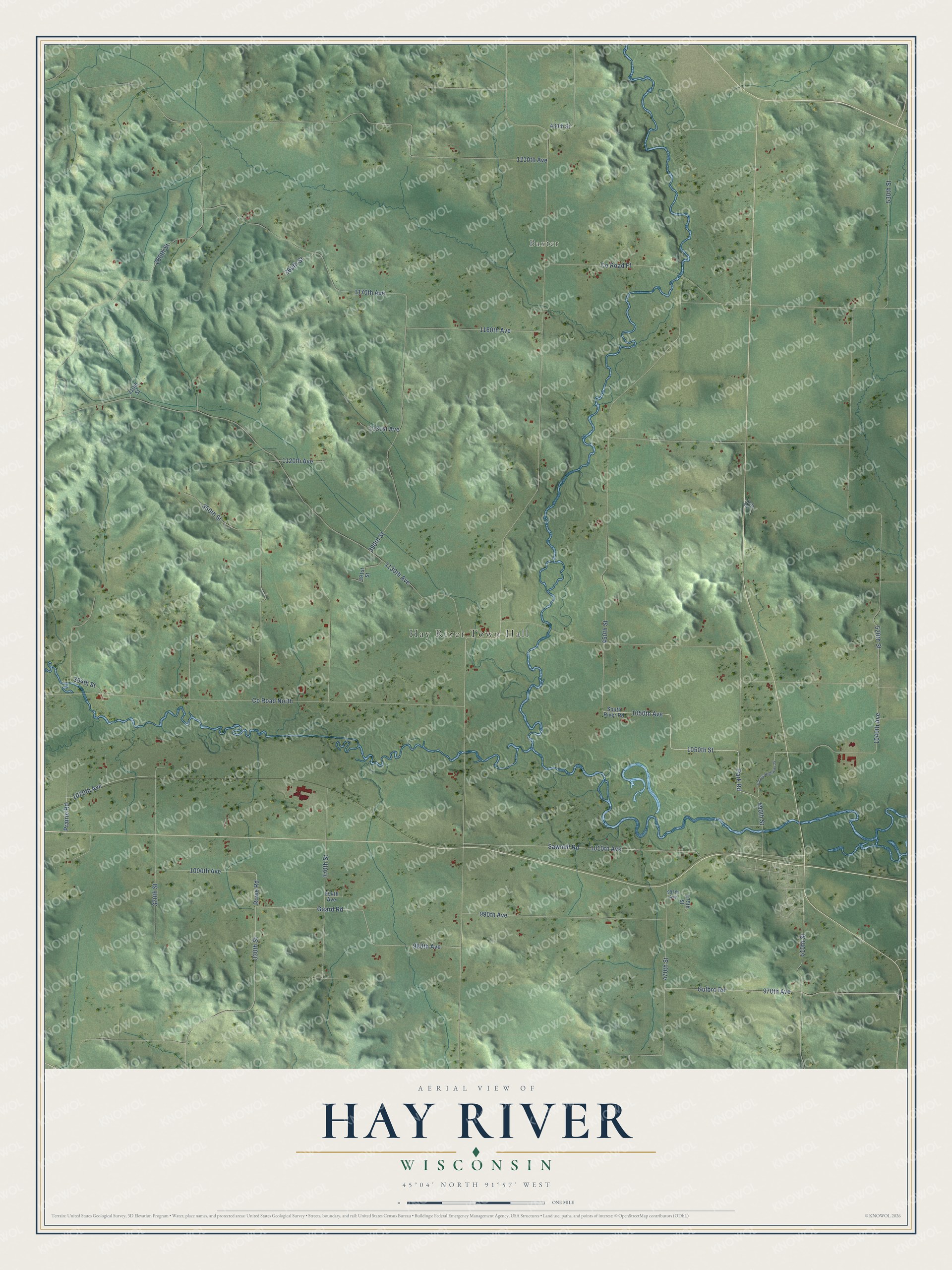 Watermarked full-map preview of Hay River, Wisconsin