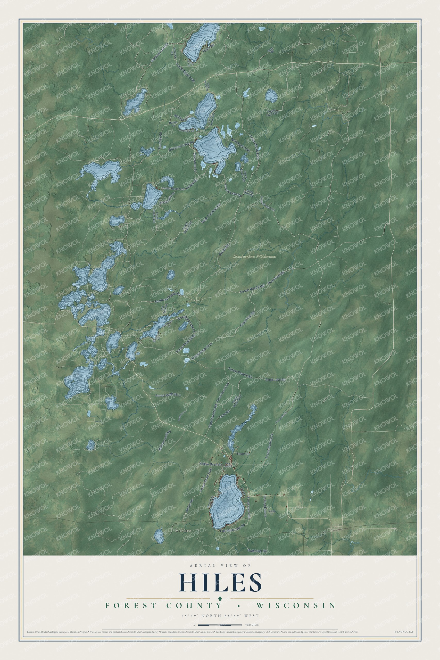 Watermarked full-map preview of Hiles, Wisconsin