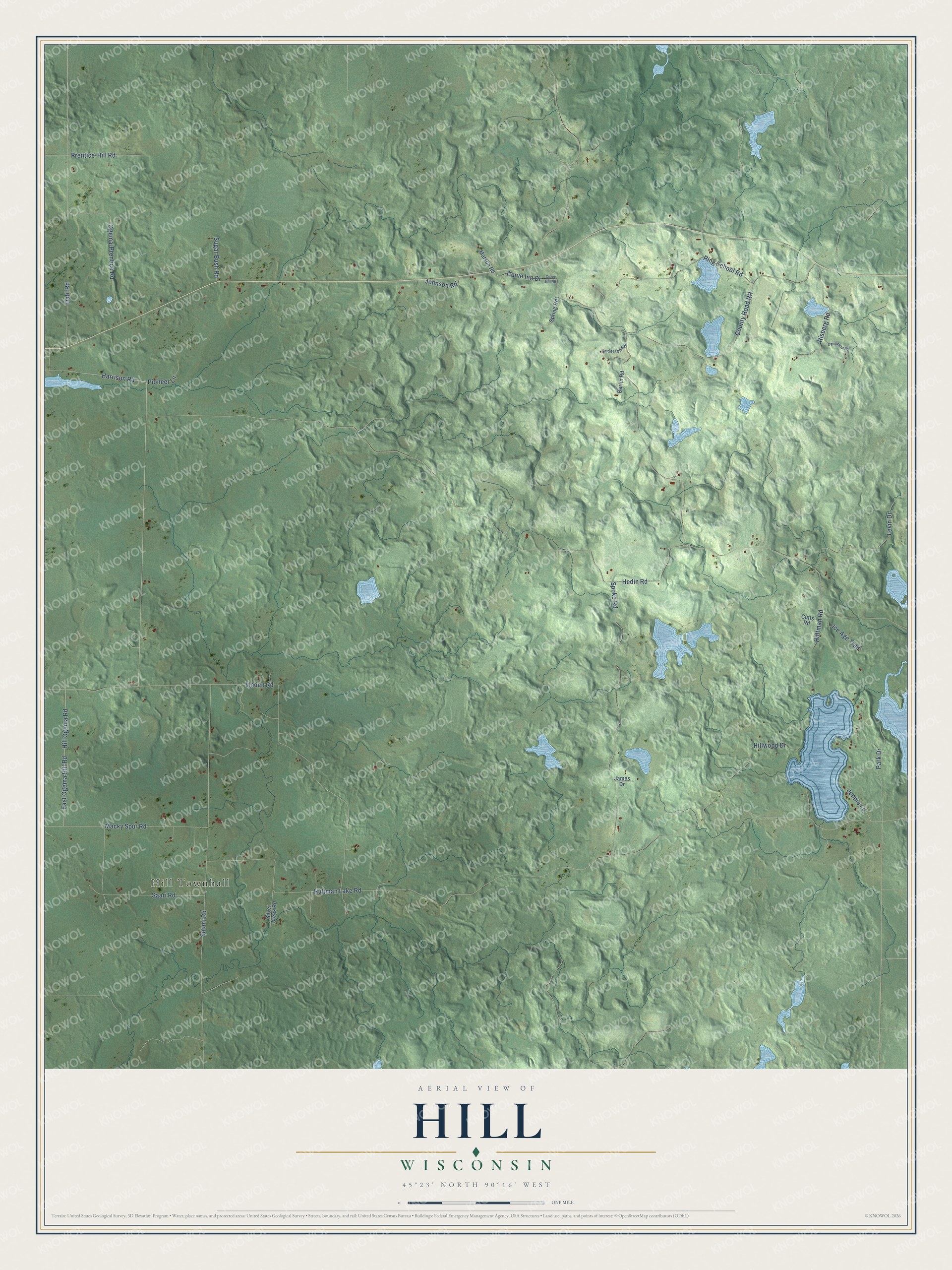 Watermarked full-map preview of Hill, Wisconsin