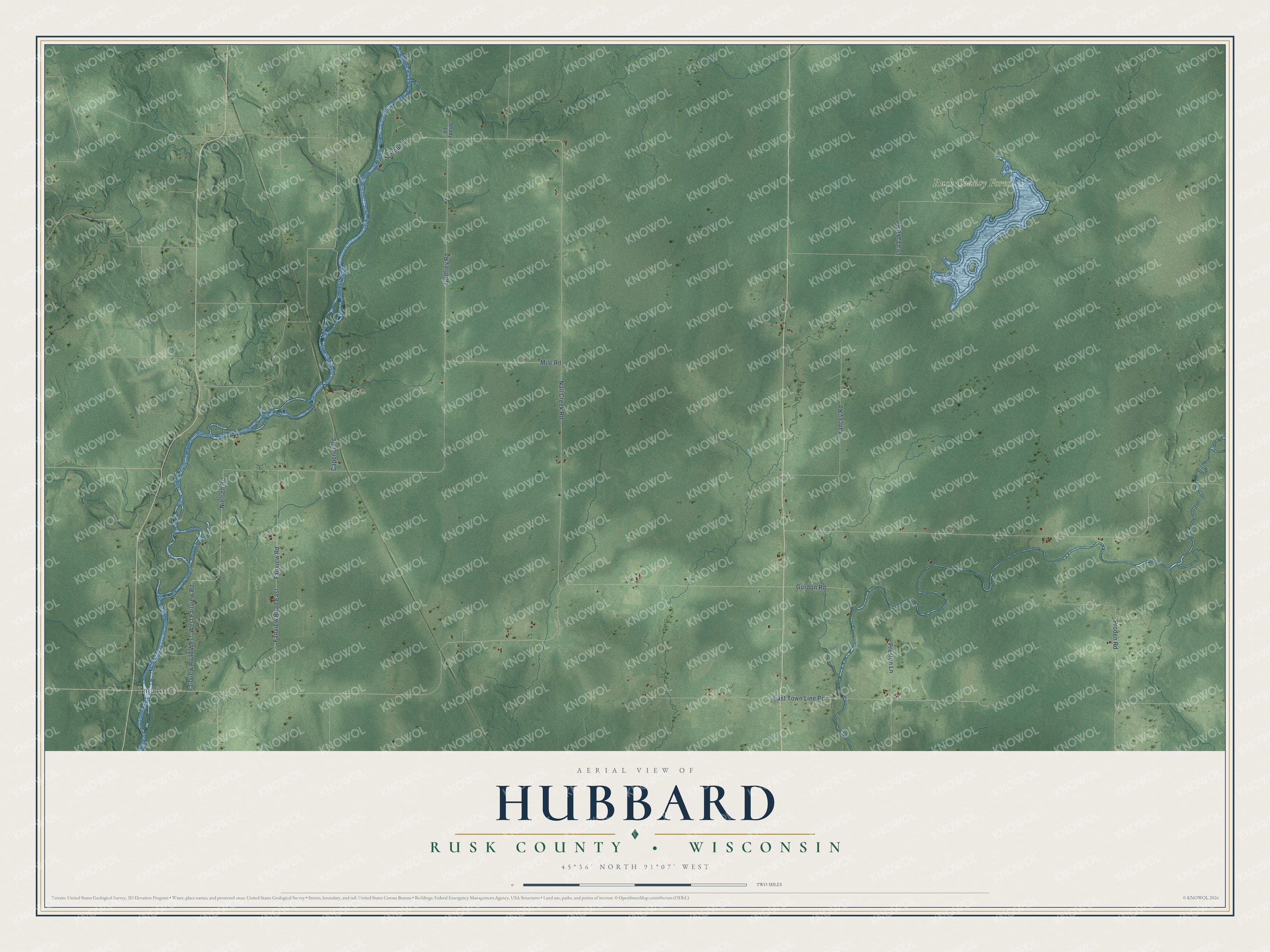Watermarked full-map preview of Hubbard, Wisconsin