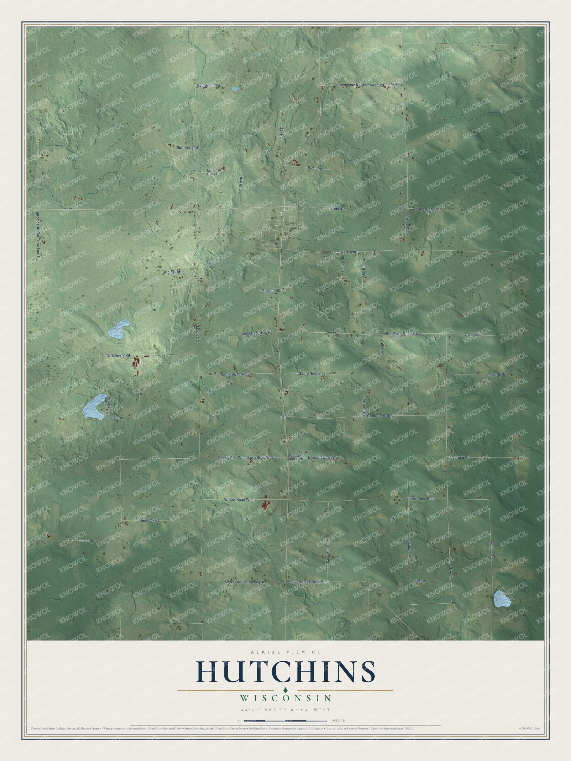 Watermarked full-map preview of Hutchins, Wisconsin