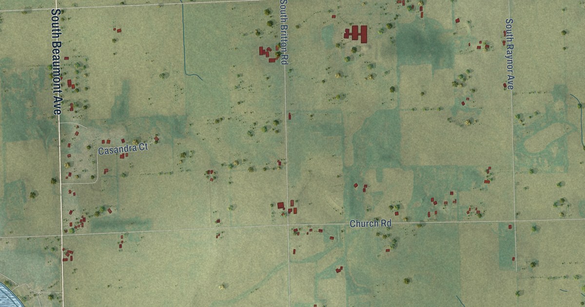 Close-up of streets and buildings in Kansasville, Wisconsin