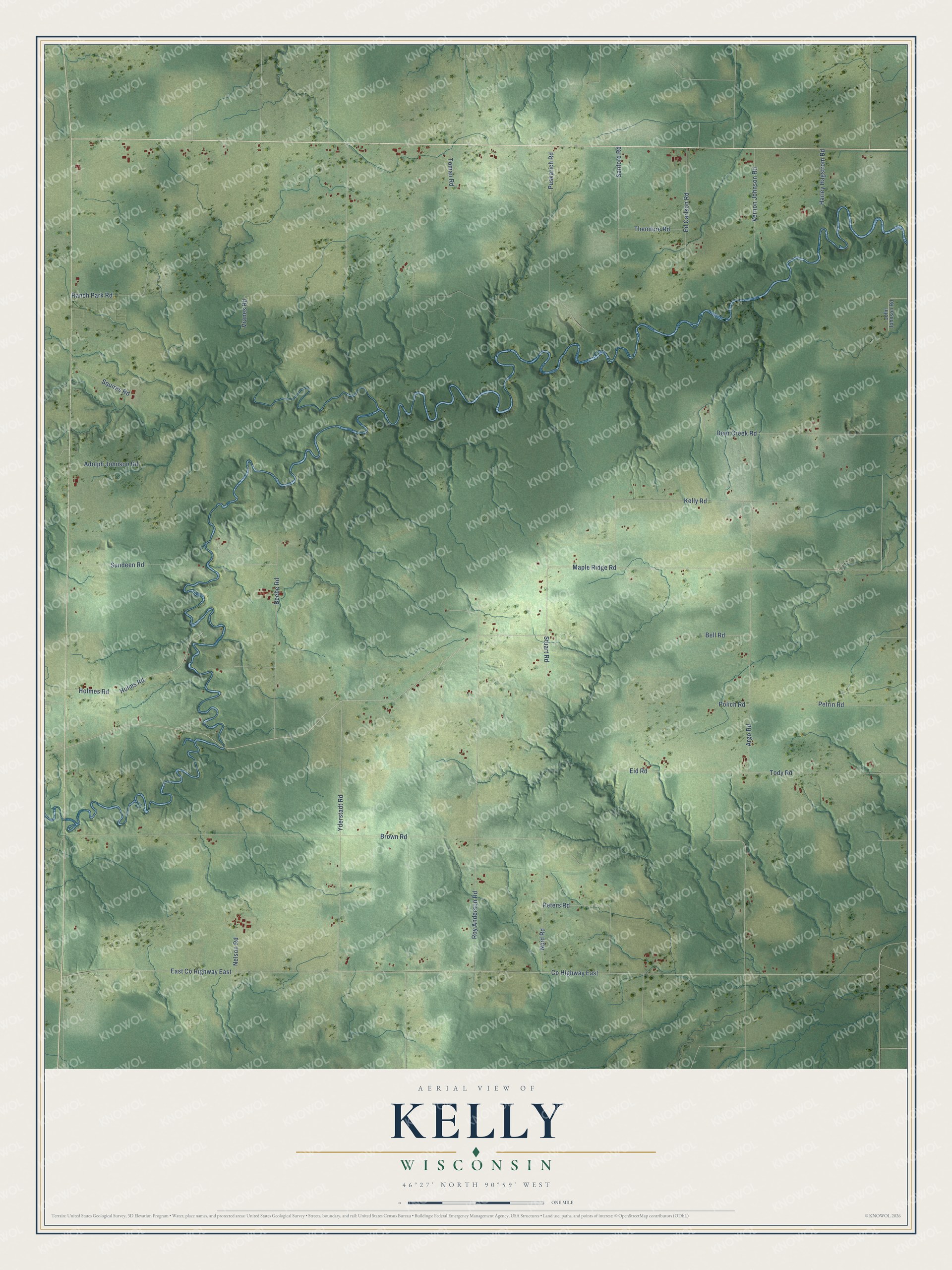 Watermarked full-map preview of Kelly, Wisconsin