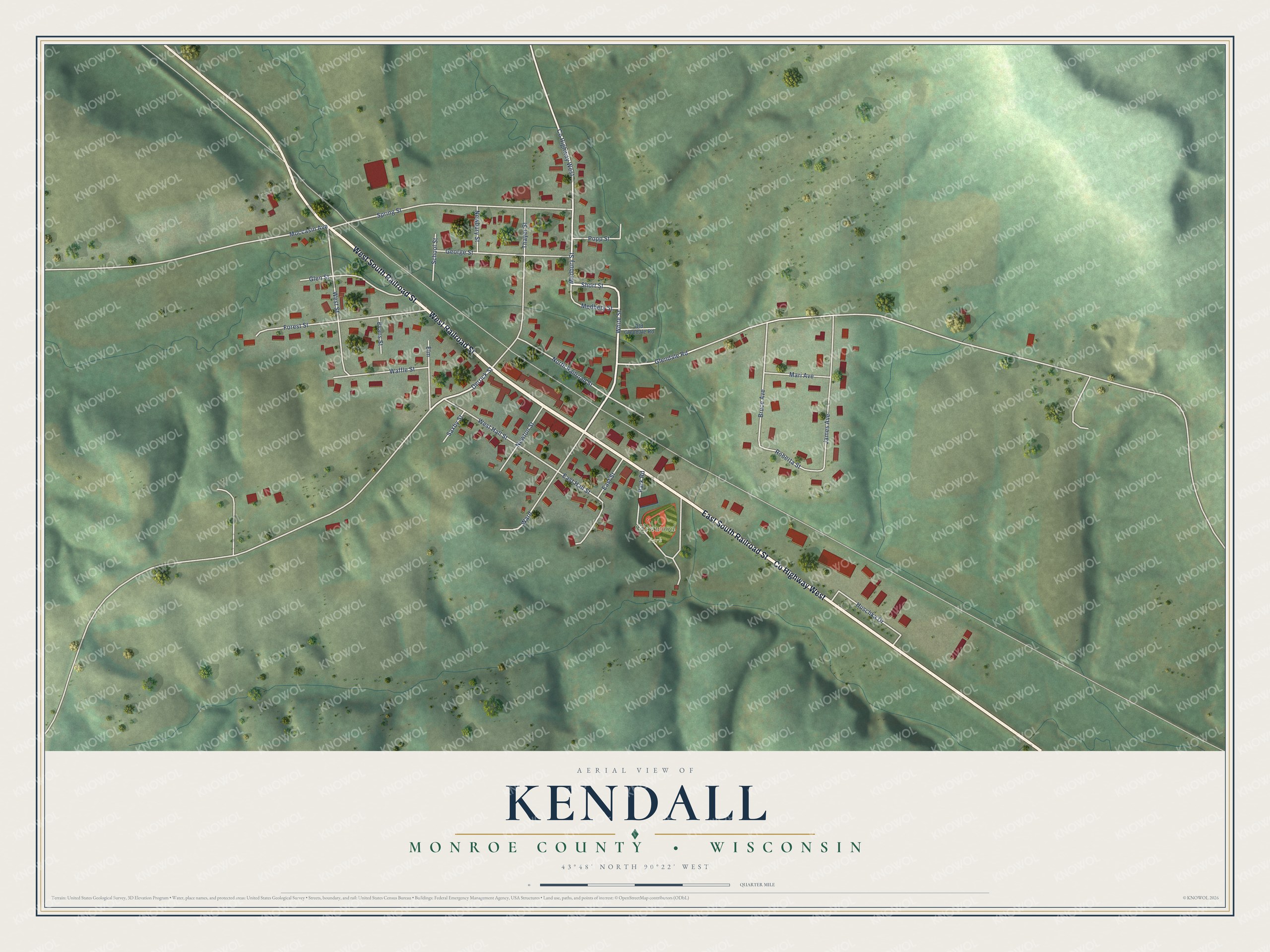 Watermarked full-map preview of Kendall, Wisconsin