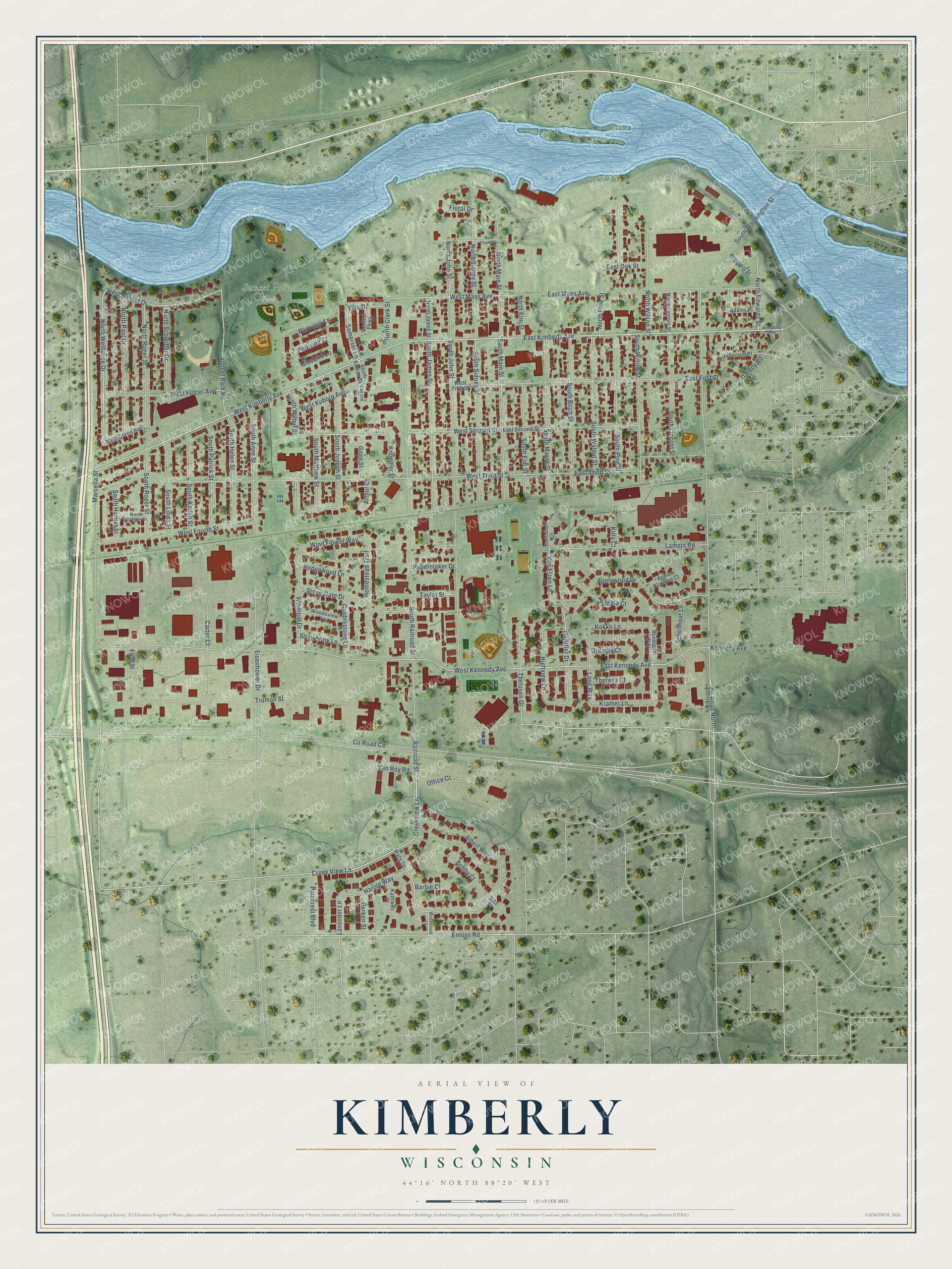 Watermarked full-map preview of Kimberly, Wisconsin