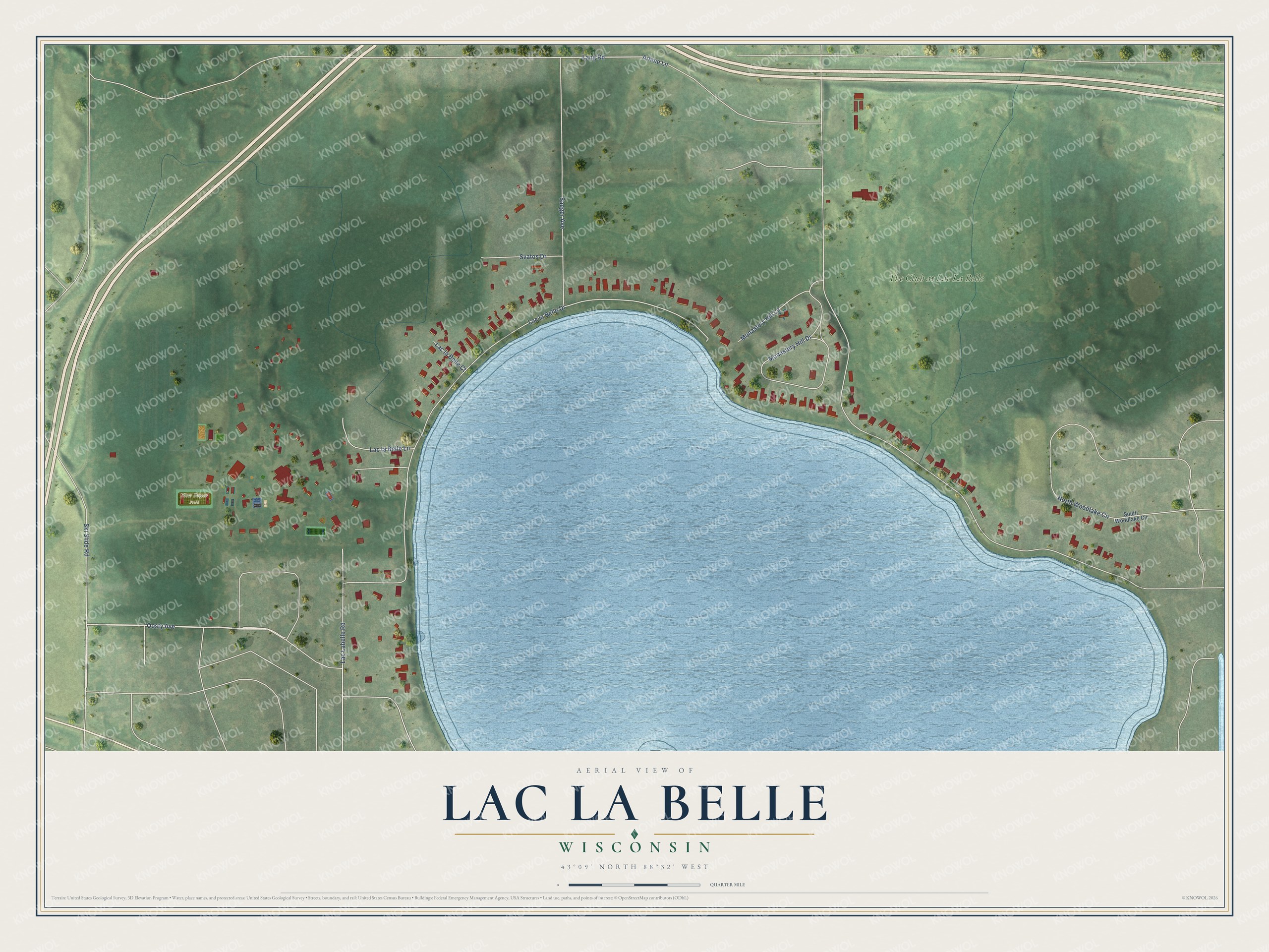 Watermarked full-map preview of Lac La Belle, Wisconsin