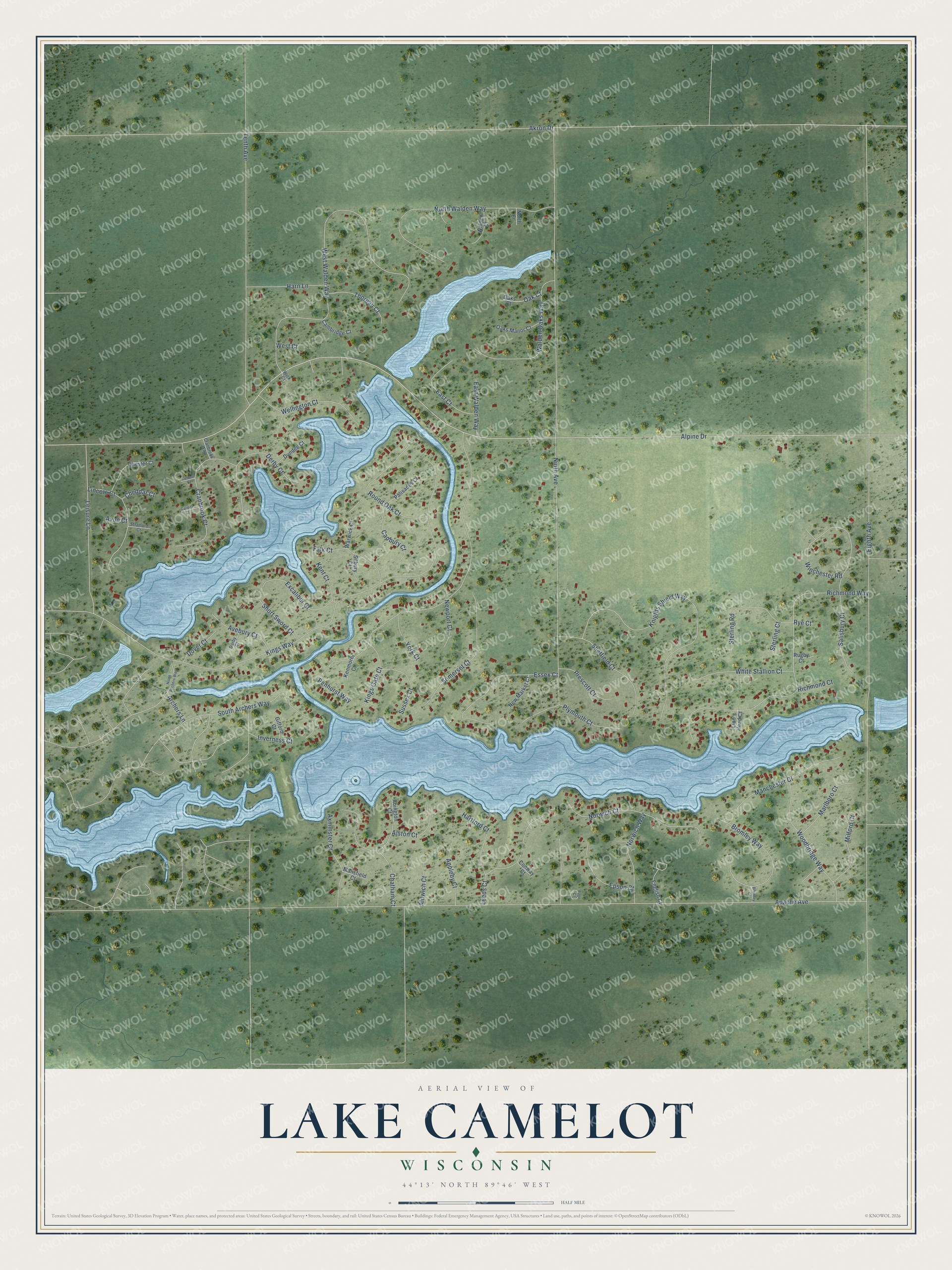 Watermarked full-map preview of Lake Camelot, Wisconsin