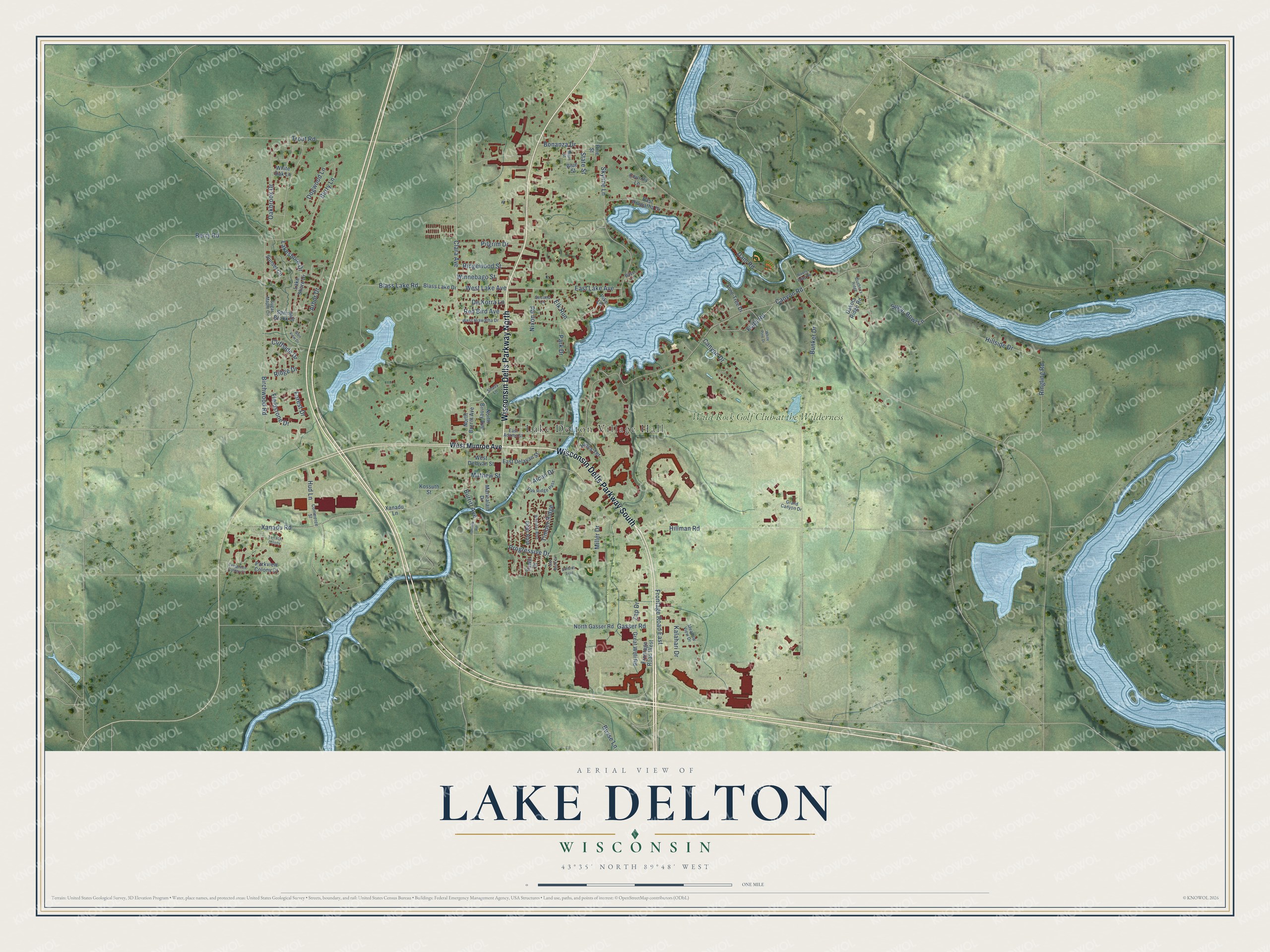 Watermarked full-map preview of Lake Delton, Wisconsin